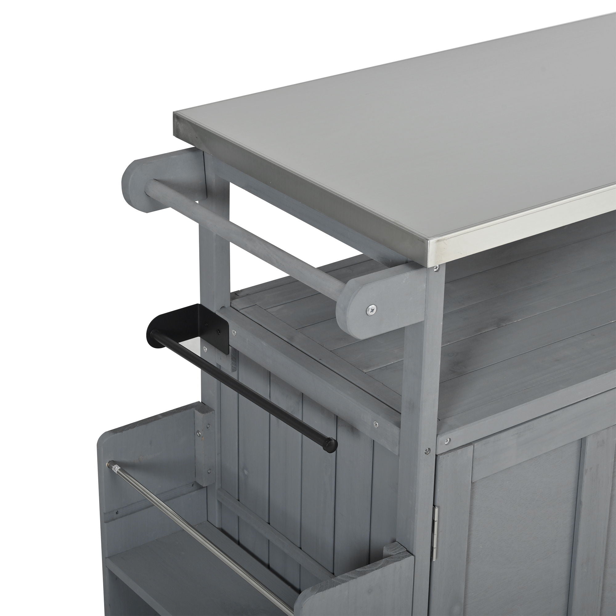 Foldable Outdoor Kitchen Island With Lockable Wheels, Storage Cabinet And Towel Rack For Patio