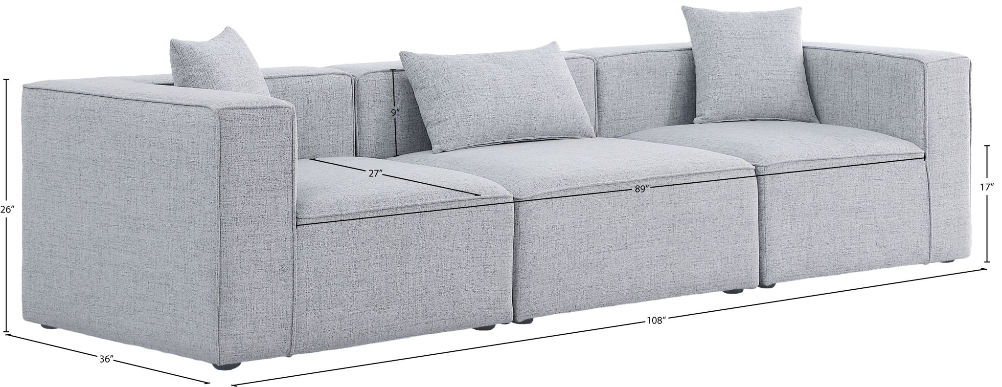 Cube - Linen Modular 3 Seat Sofa