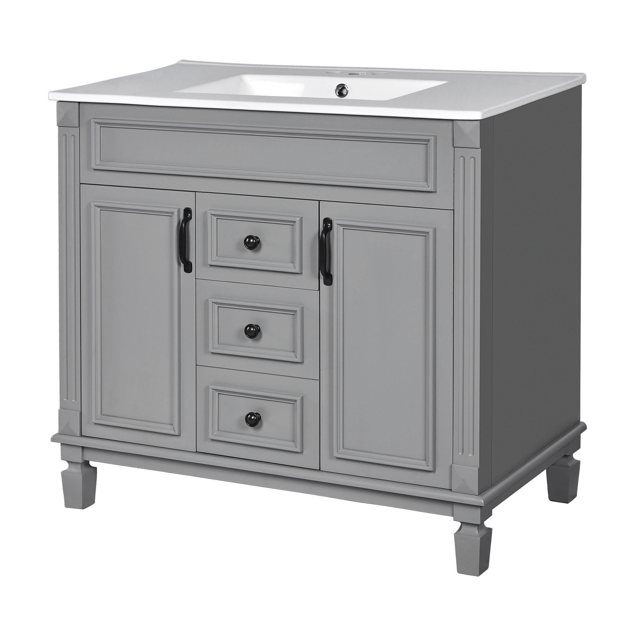 Bathroom Vanity With Top Sink, Basin On Cabinet With 2 Soft Closing Doors And 2 Drawers