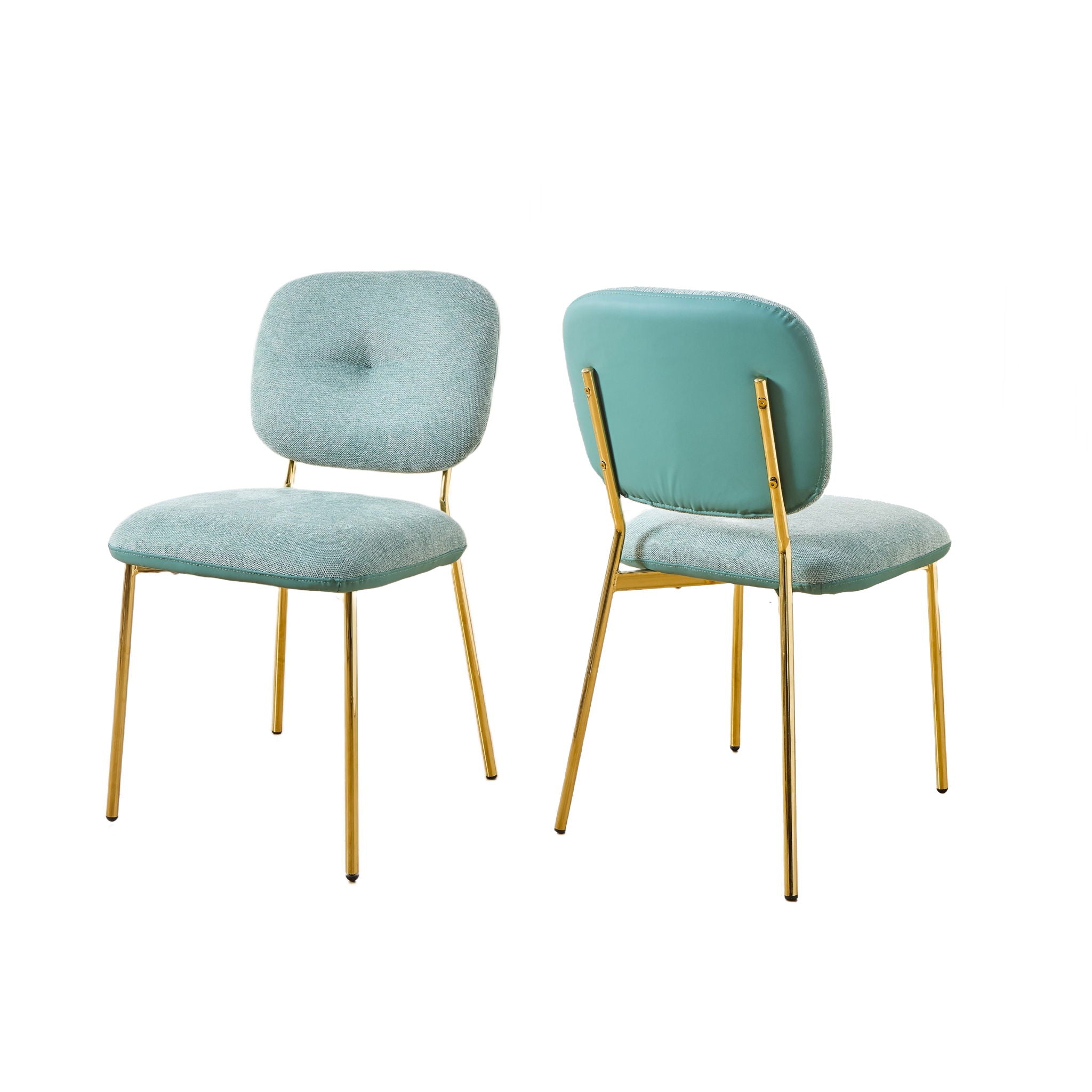 Modern 4 Person Dining Set With Bamboo & Table And Turquoise & Chairs Metal Legs, Space Saving Design - White