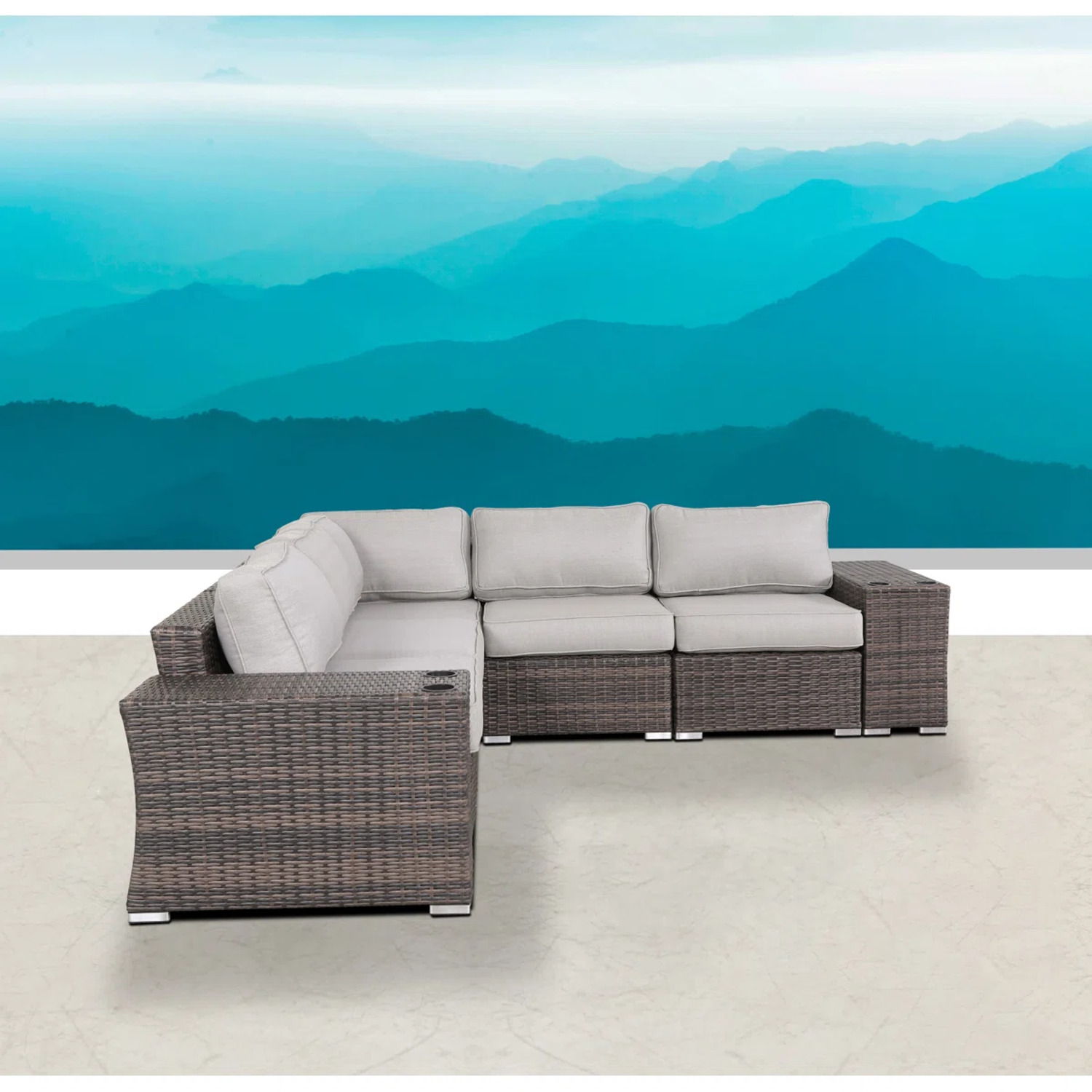 Rattan Sectional Sofa Set With Cushions