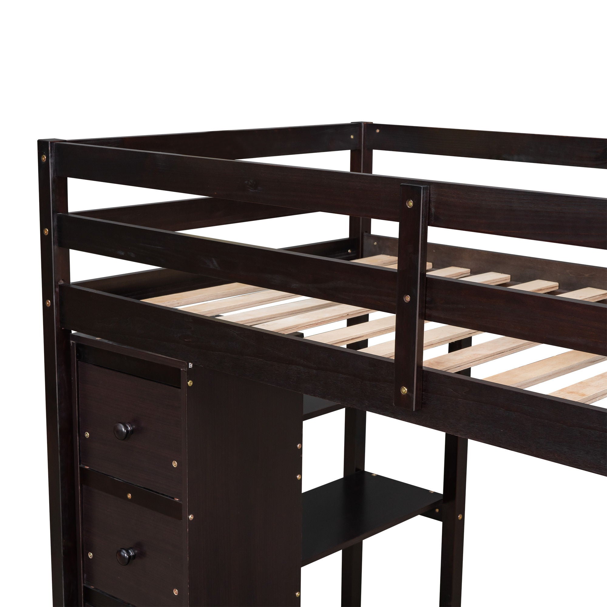 Loft Bed With Storage Drawers, Desk And Stairs With Shelves
