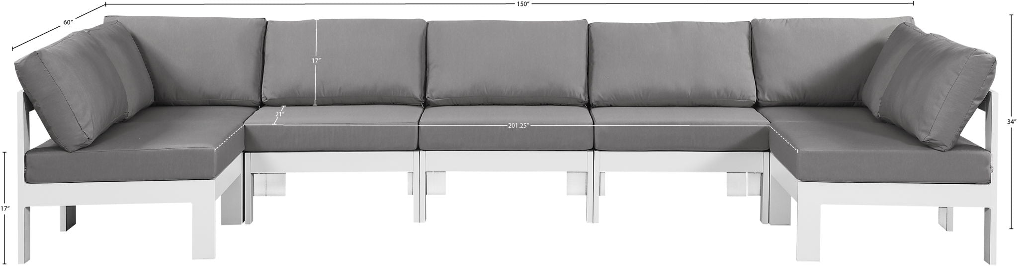 Nizuc - Outdoor Patio 7 Piece Modular Sectional With White Frame