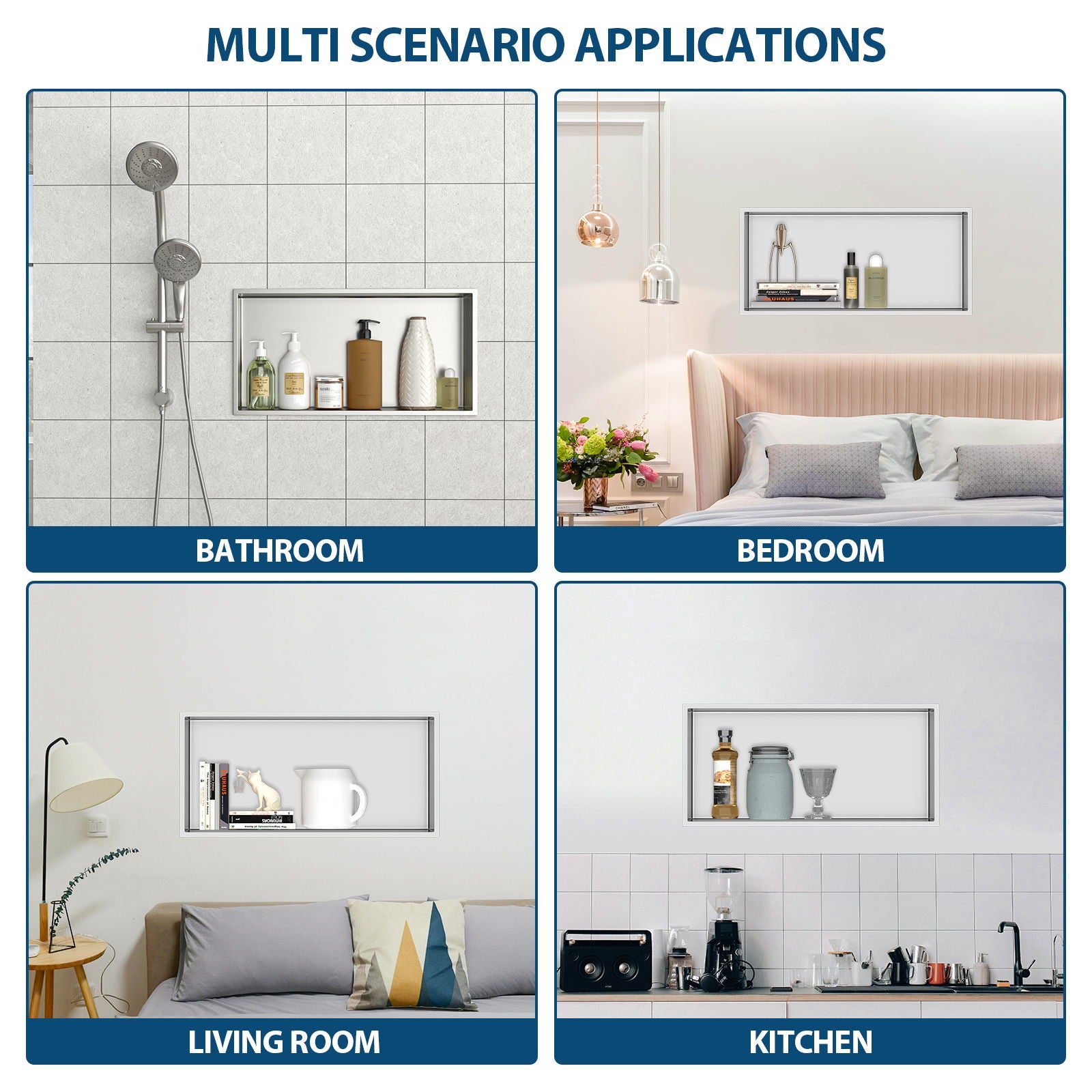 Stainless Steel Shower Niche With Seamless Design For Bathroom Storage