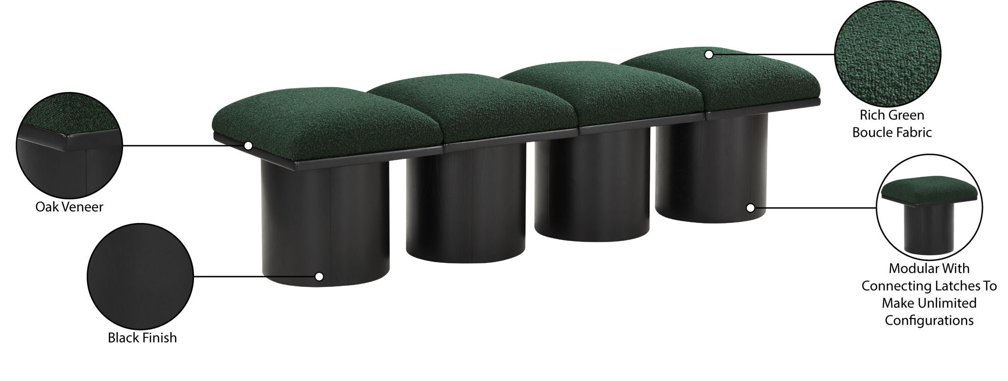 Pavilion - 4 Piece Modular Bench With Black Base