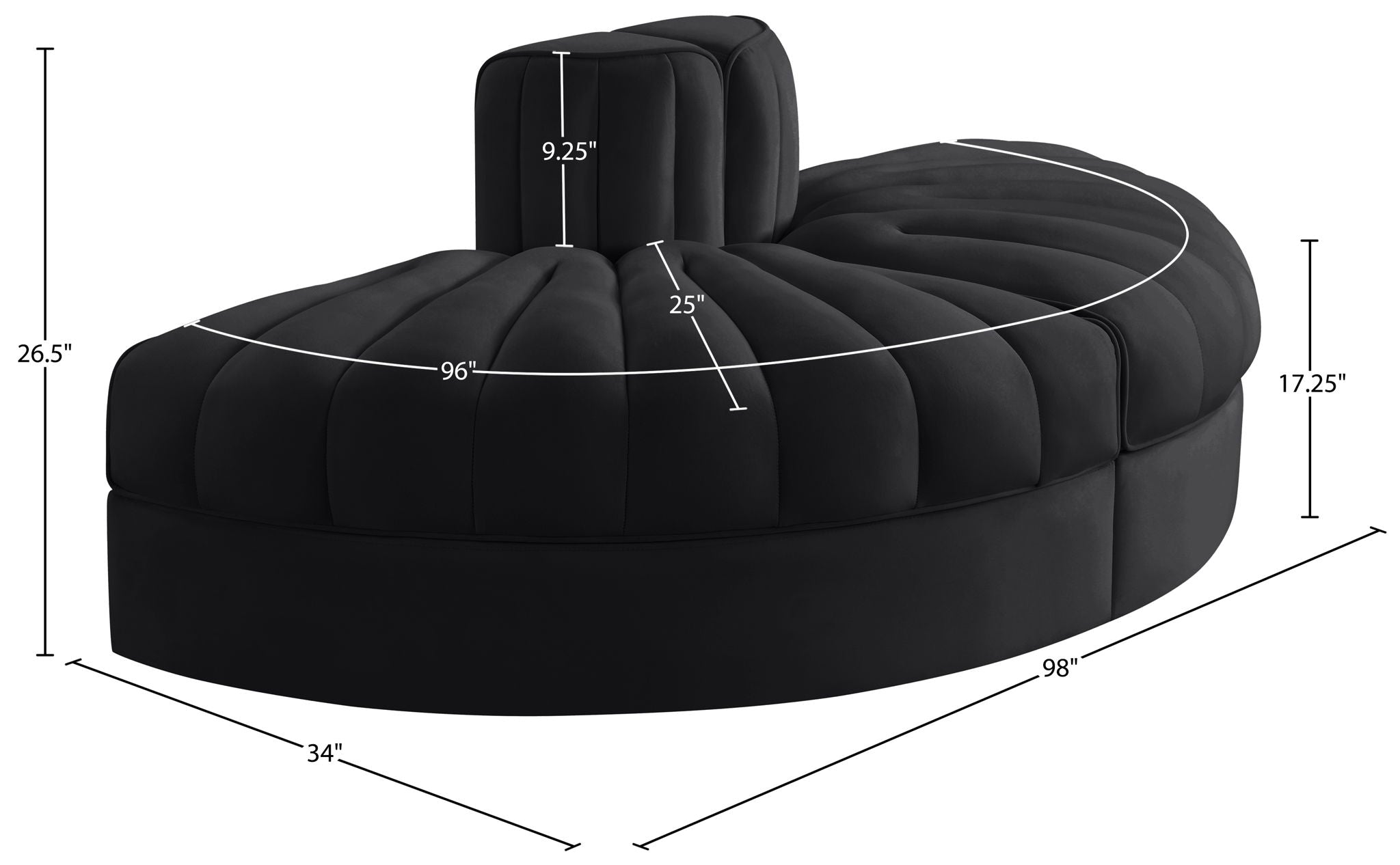 Rummi - Velvet Performance Fabric Upholstered 2 Piece  Rounded Modular Loveseat