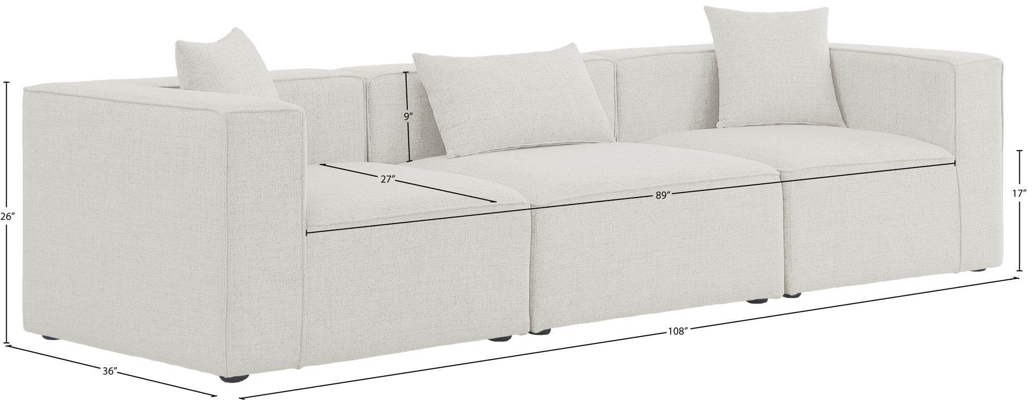 Cube - Linen Modular 3 Seat Sofa