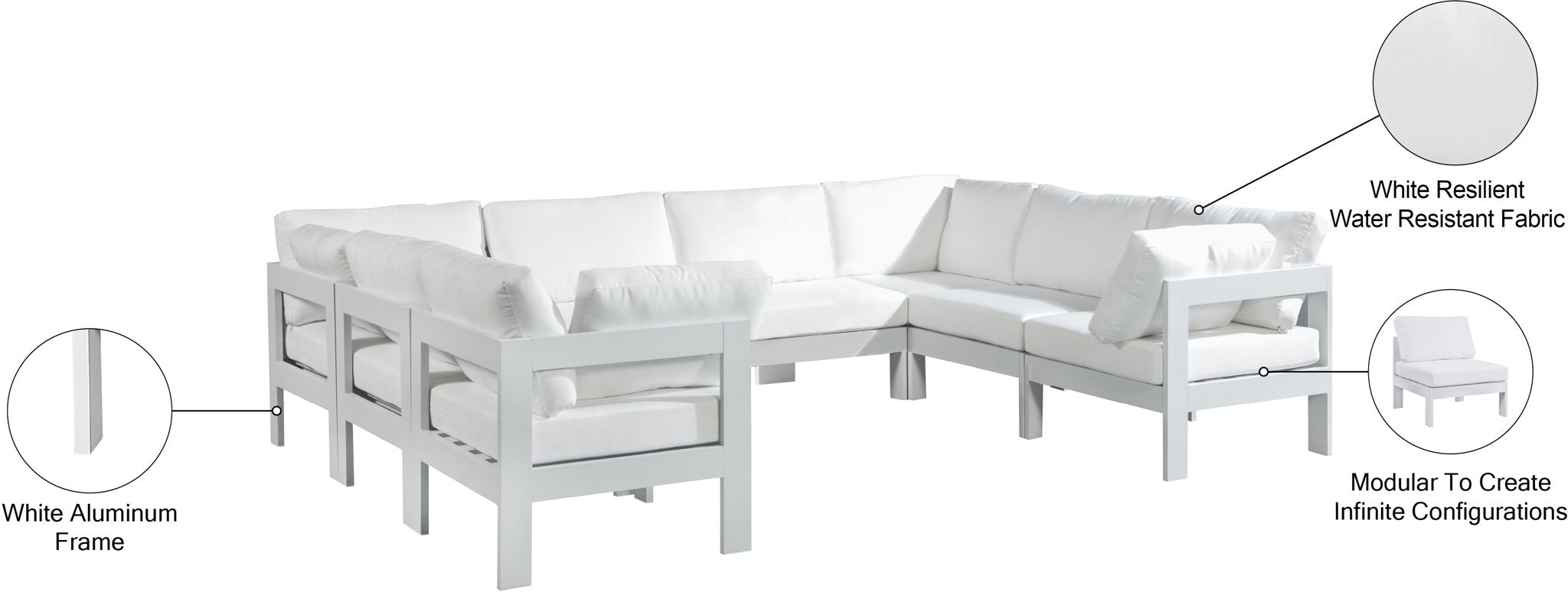 Nizuc - Outdoor Patio 8 Piece Modular Sectional With White Frame