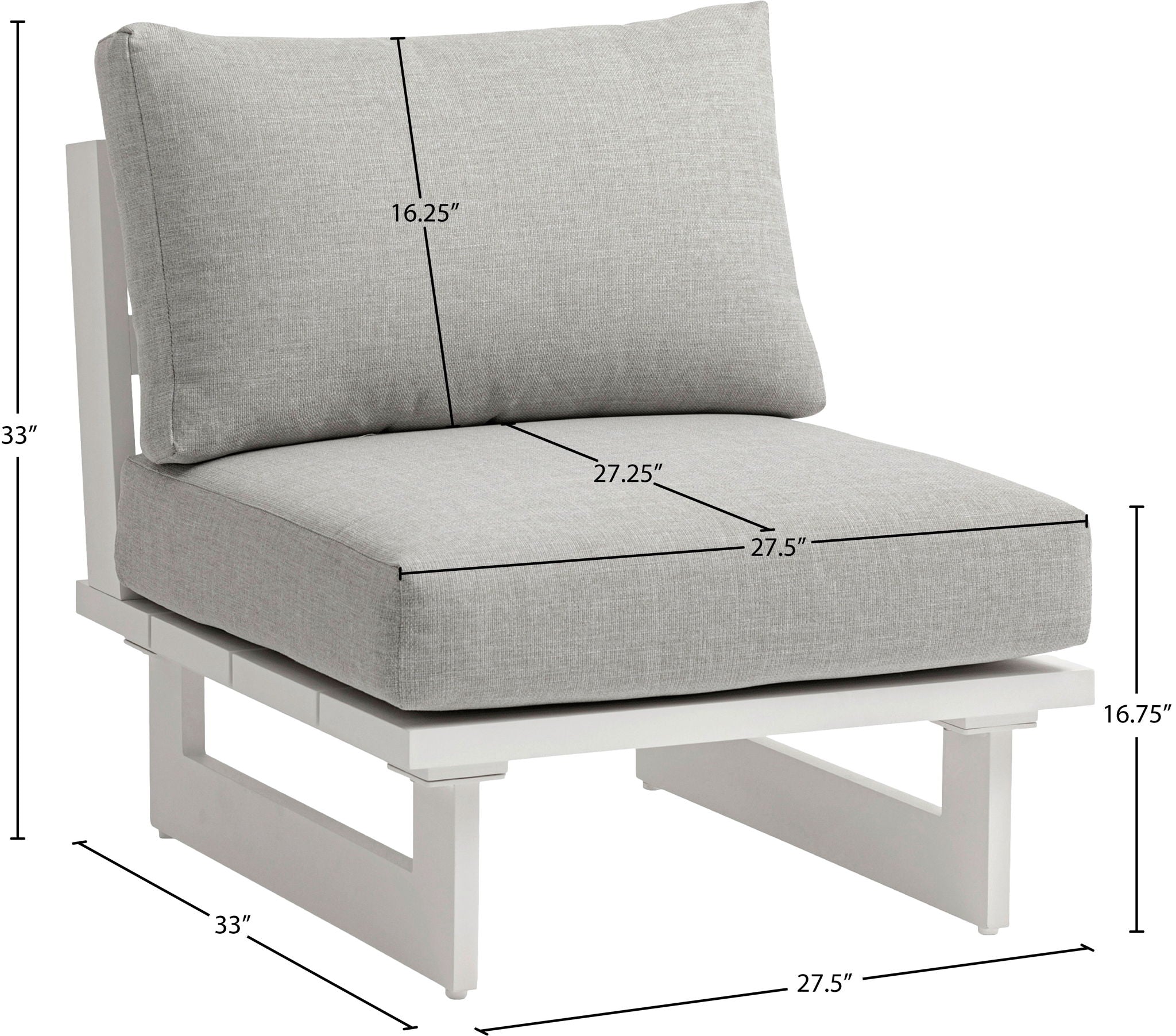Maldives - Water Resistant Outdoor Patio Armless Chair With White Frame