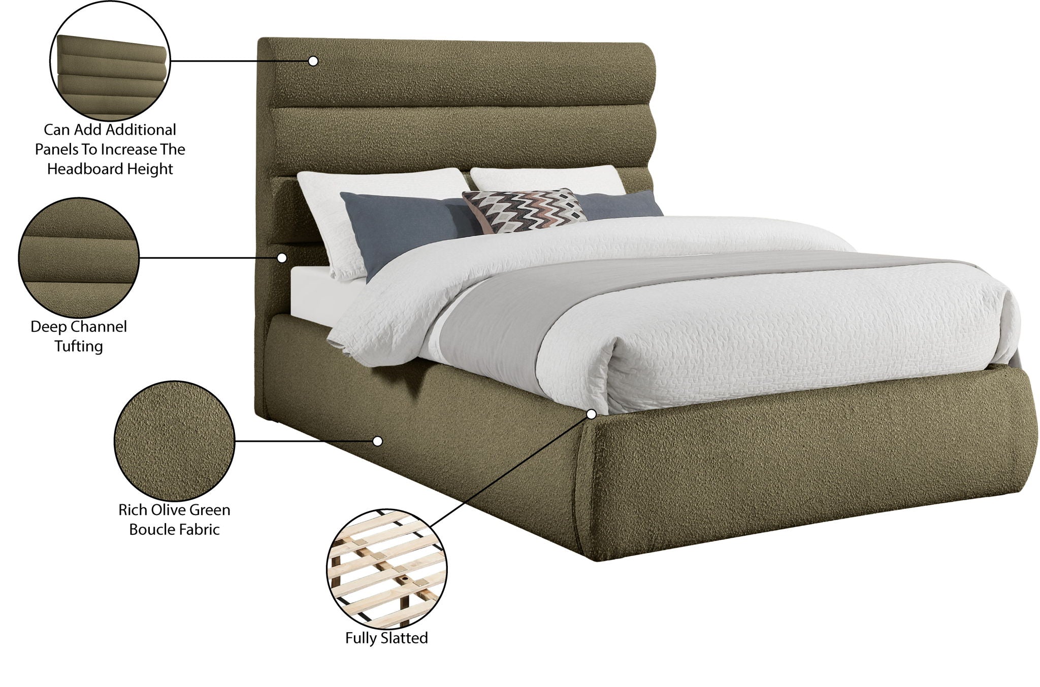 Adam - Boucle Fabric Bed With 52" Headboard
