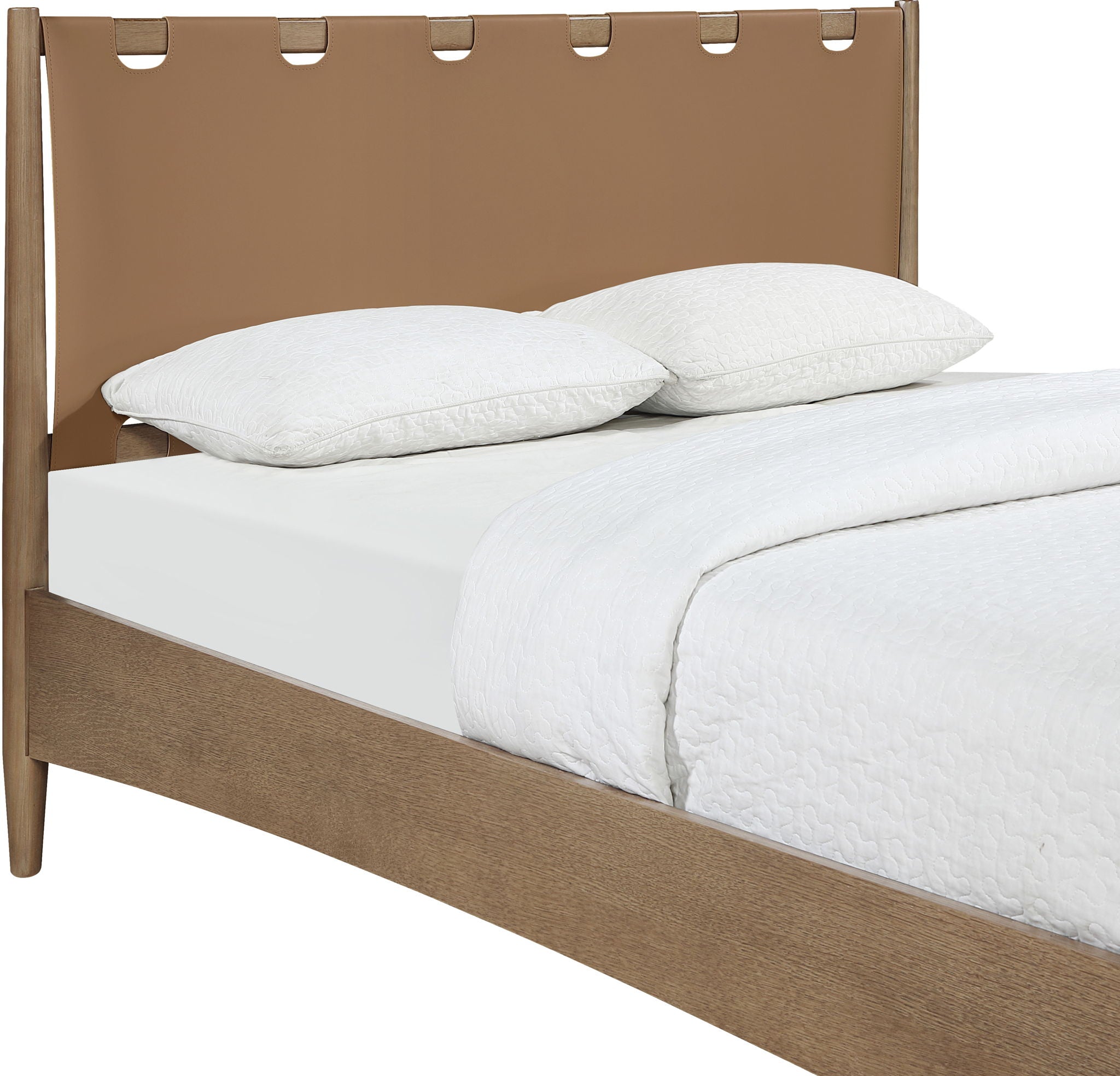 Santos - Vegan Leather Headboard And Wood Bed - Waxed Brown Frame
