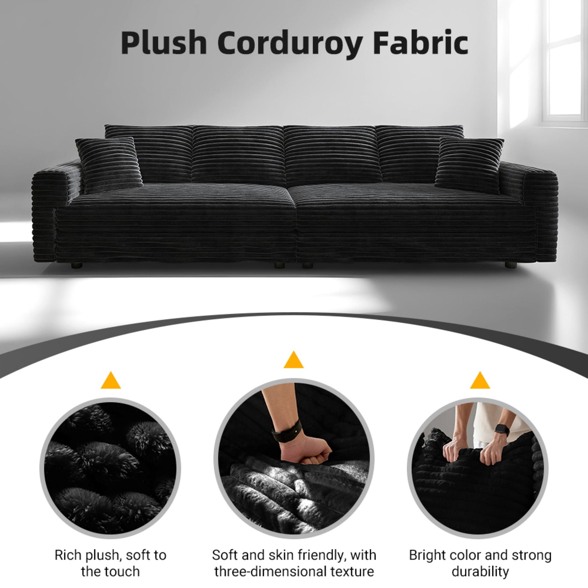 Convertible Deep Seat Sofa With Soft Pillows And Ottomans