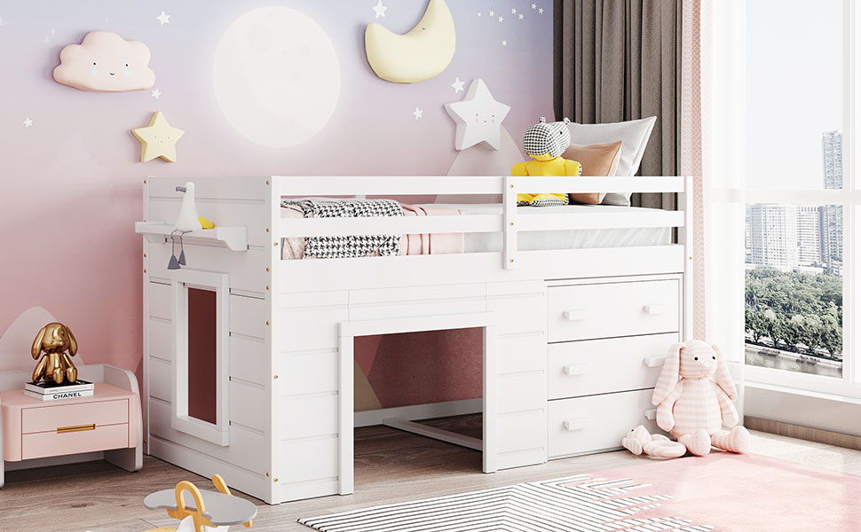Loft Bed With Cabinet And Shelf