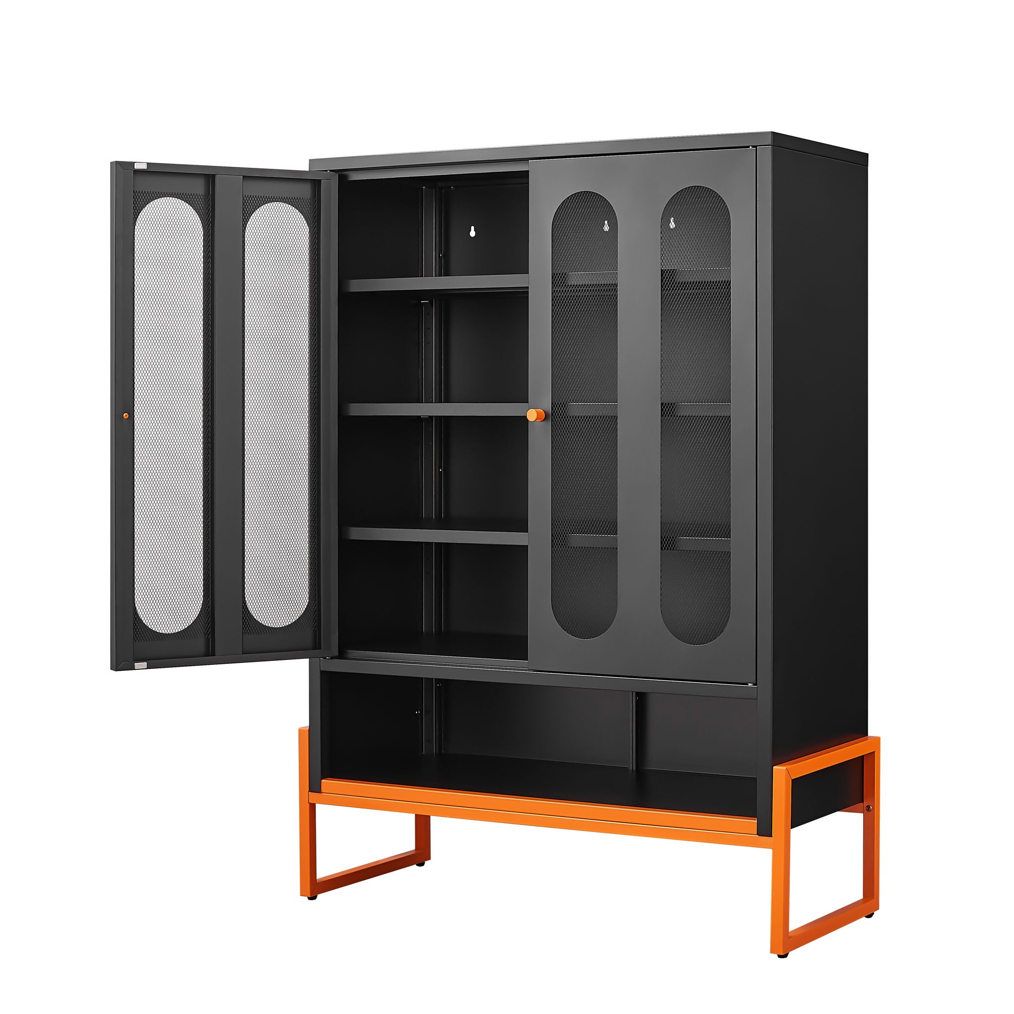 Modern Metal Shoe Cabinet With DoublebSided Doors And Adjustable Partitions
