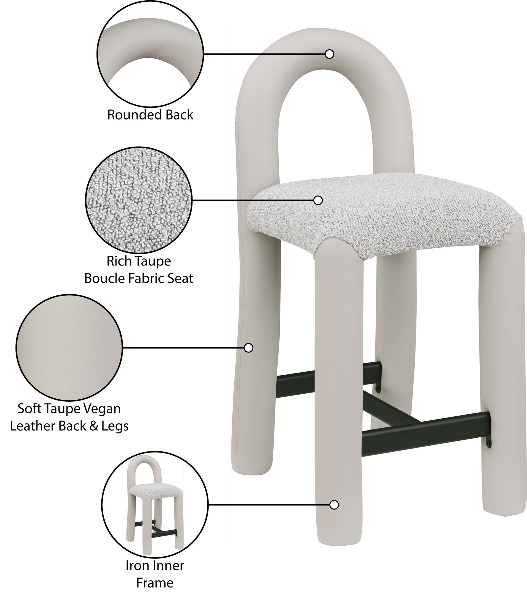 Amari - Vegan Leather and Boucle Fabric Stool