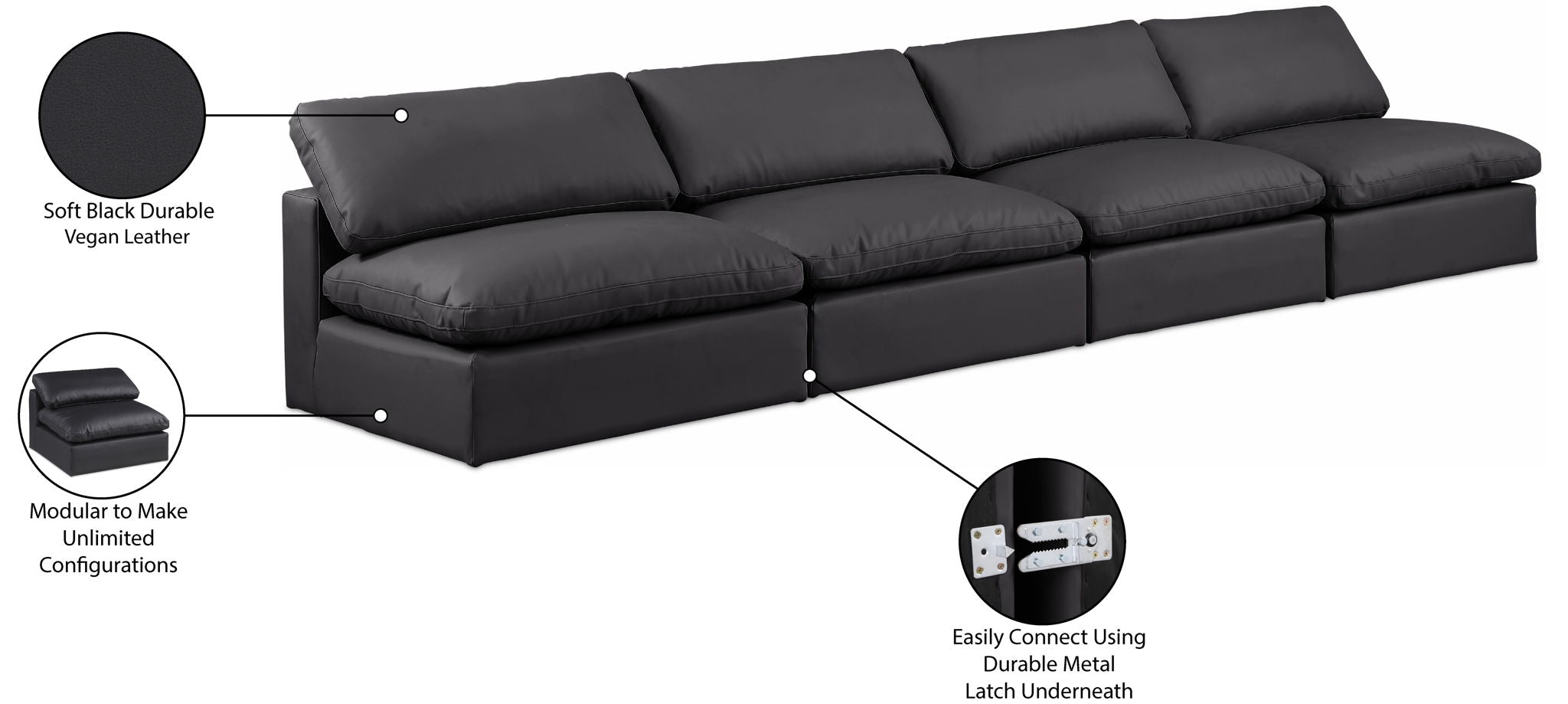 Comfy - Faux Leather Modular Armless Sofa 4 Seats