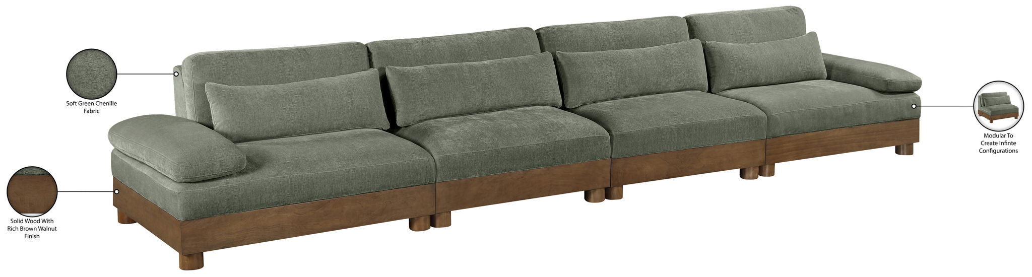 Turin - Chenille Fabric Upholstered Modular Sectional - Green
