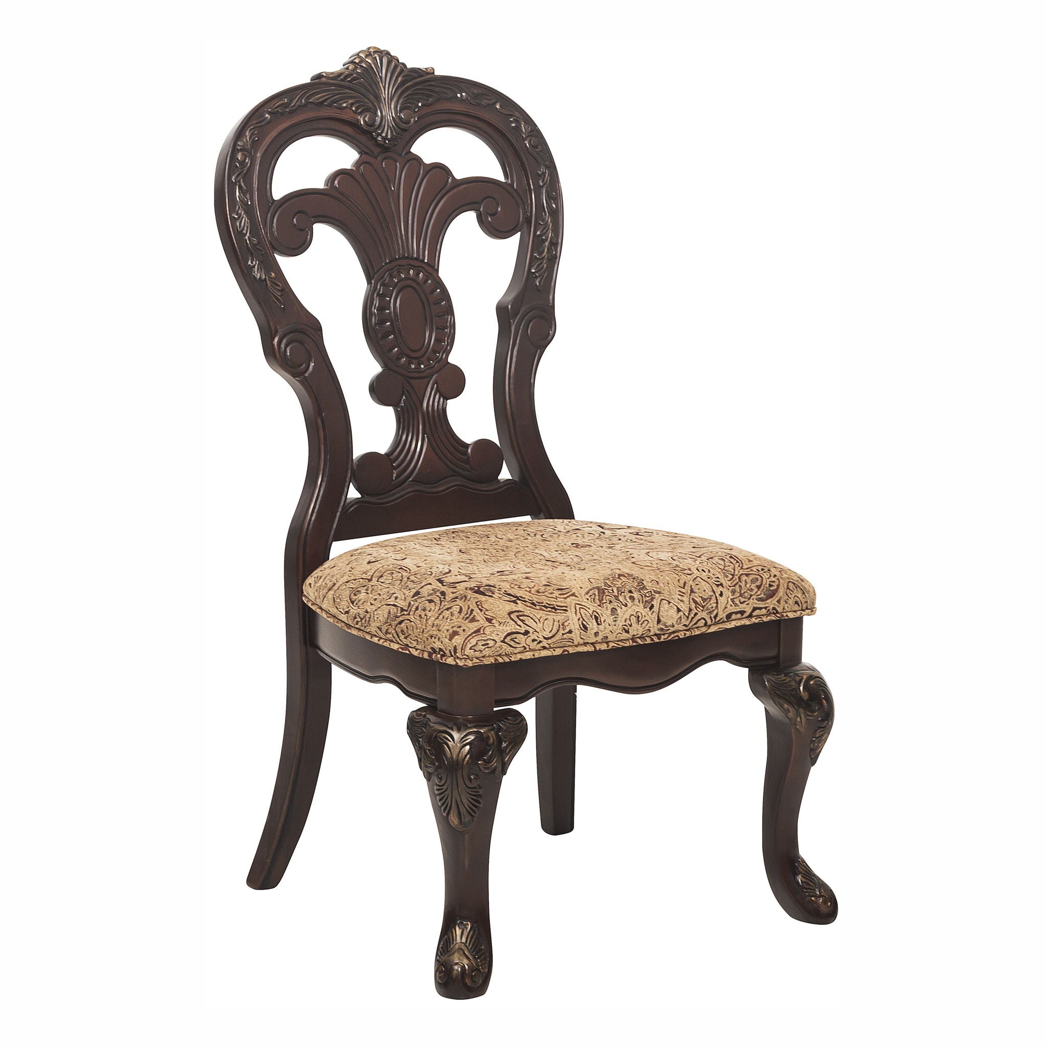 Elegant Style Beautiful Side Chairs 2 Piece Set Cherry With Tipping Fabric Upholstered Traditional Dining Furniture - Cherry