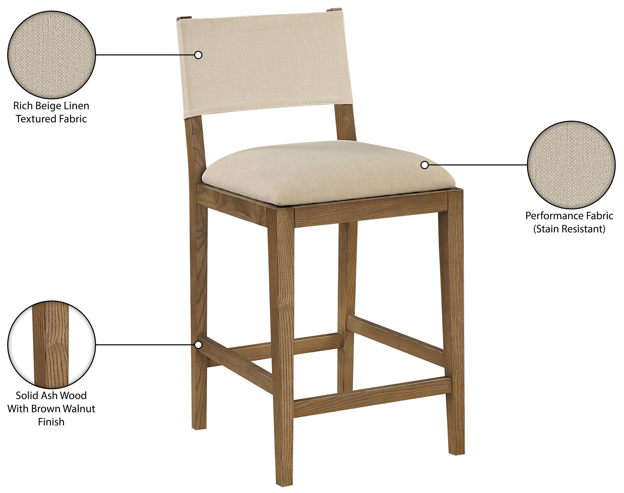 Avon - Linen Textured Performance Fabric Counter Stool