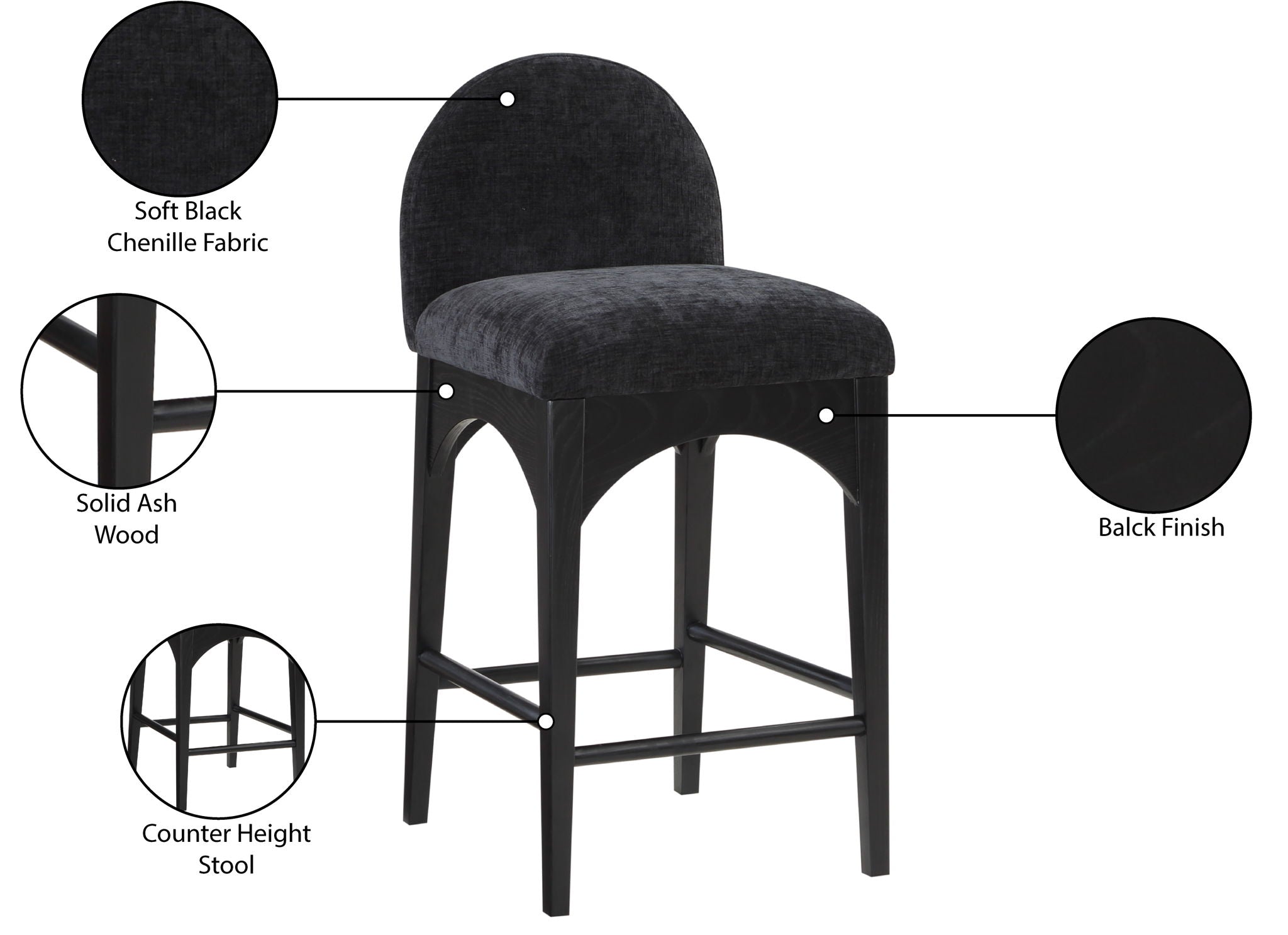Waldorf - Chenille Stool With Black Legs