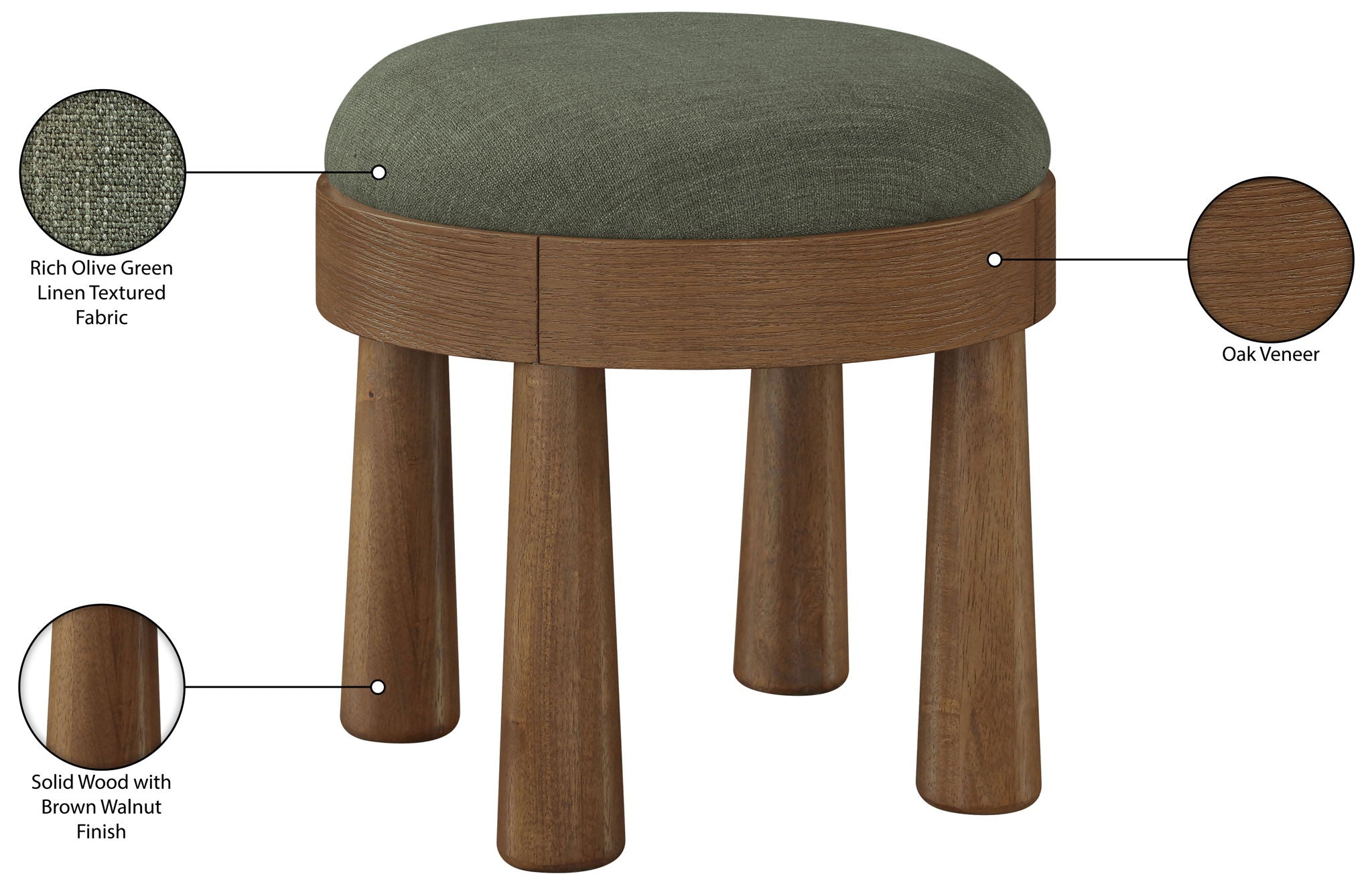Larea - Linen Textured Fabric Upholstered Ottoman - Walnut Base