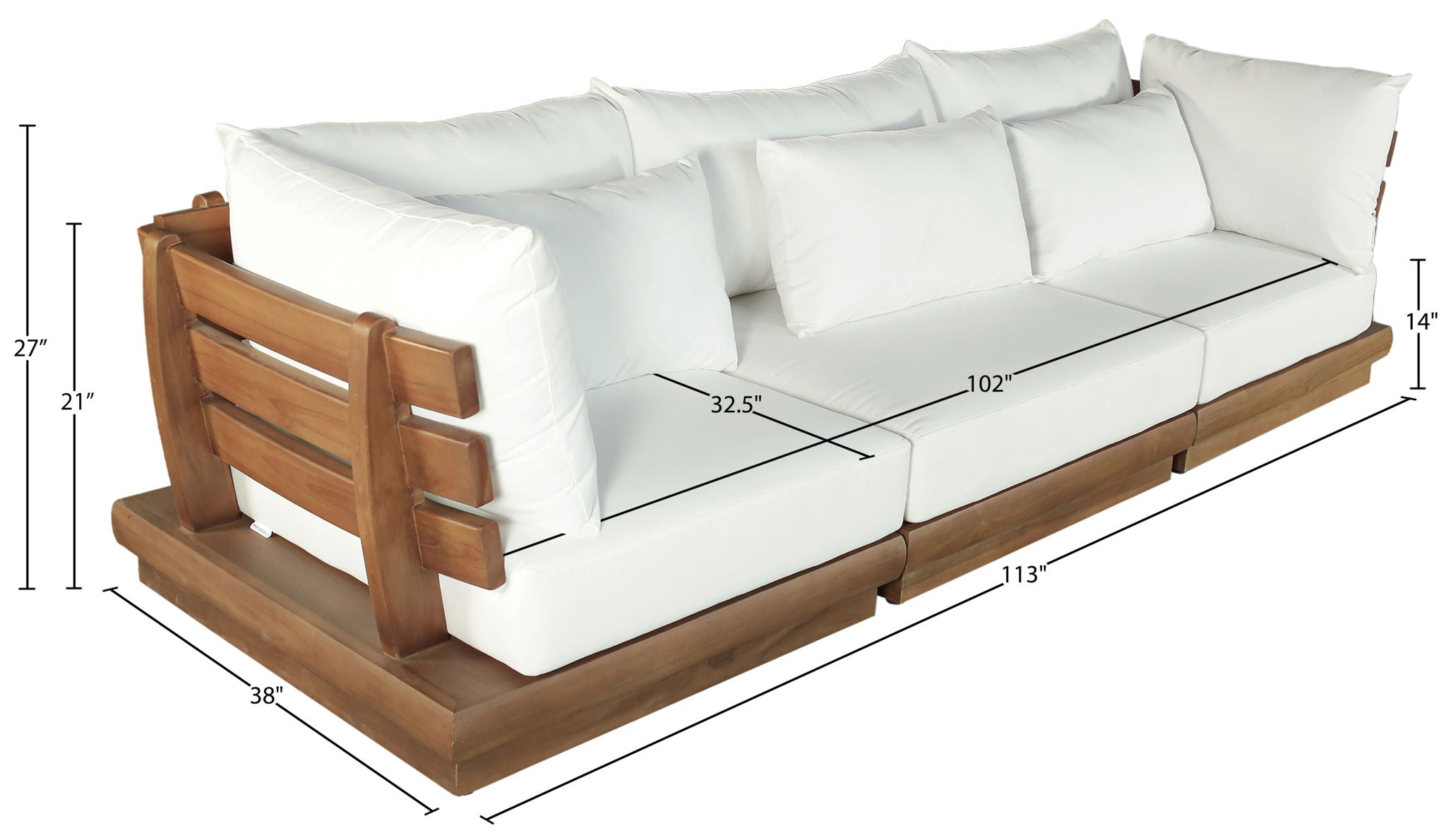 Mirella - 3 Piece Water Resistant Fabric Upholstered Outdoor Patio Modular Sofa