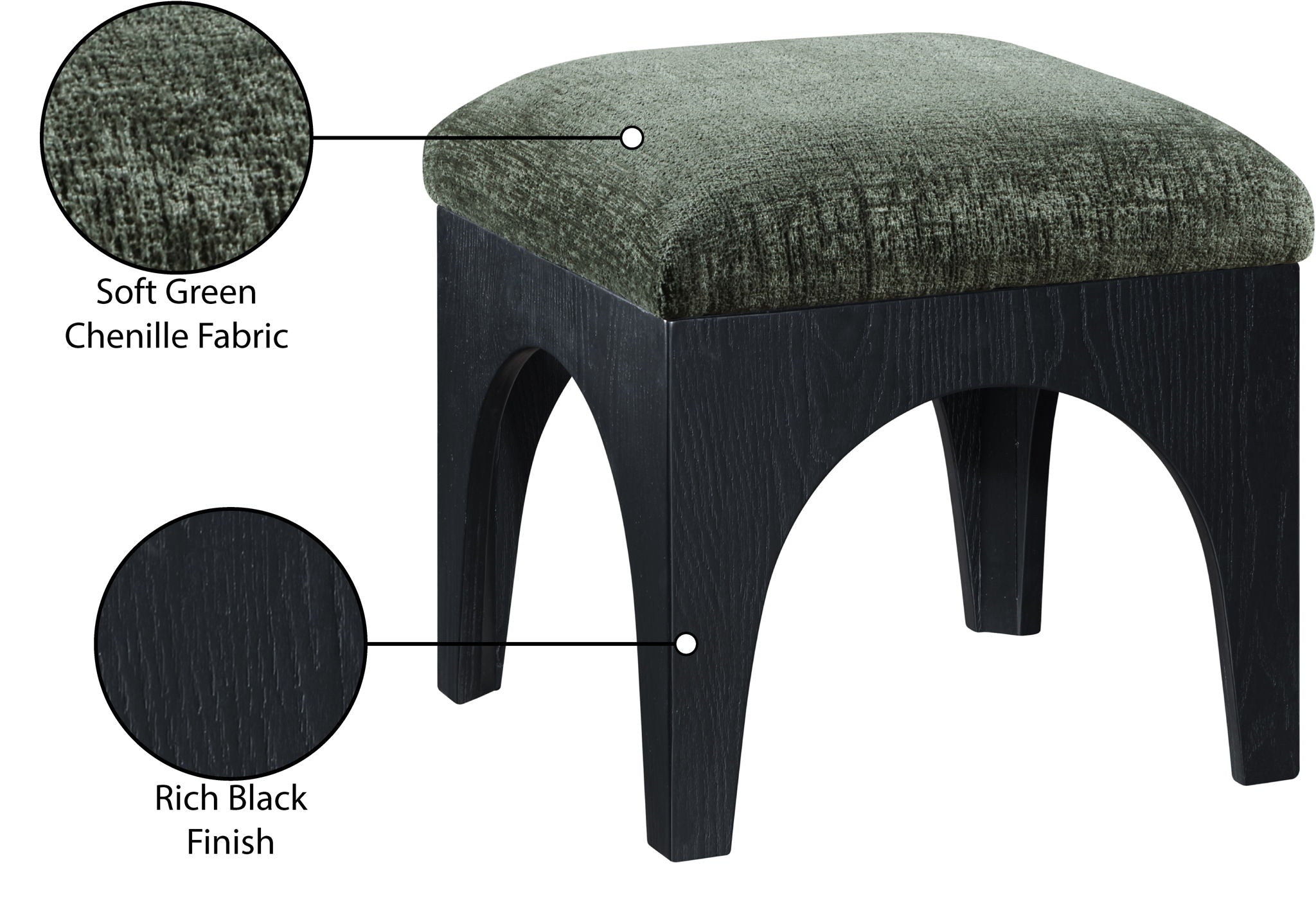 Lawson - Chenille Fabric Ottoman - Black Base