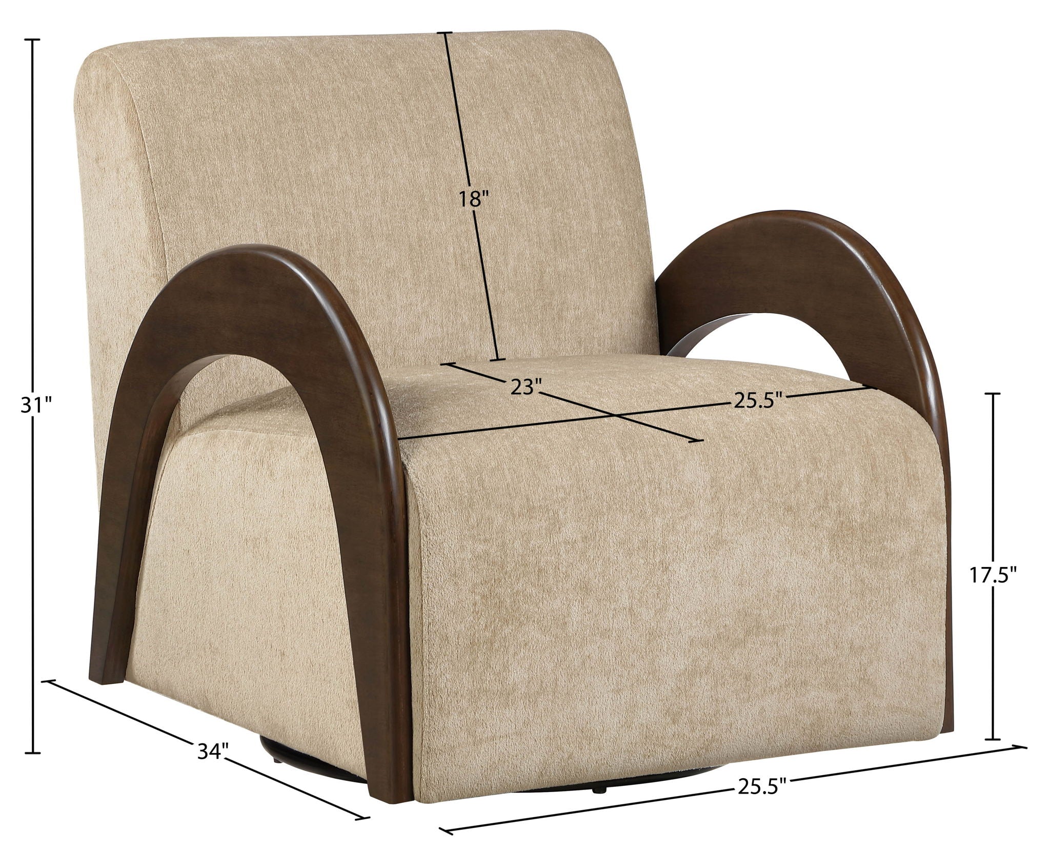 Neria - Chenille Fabric Upholstered Swivel Accent Chair - Painted Brown Base