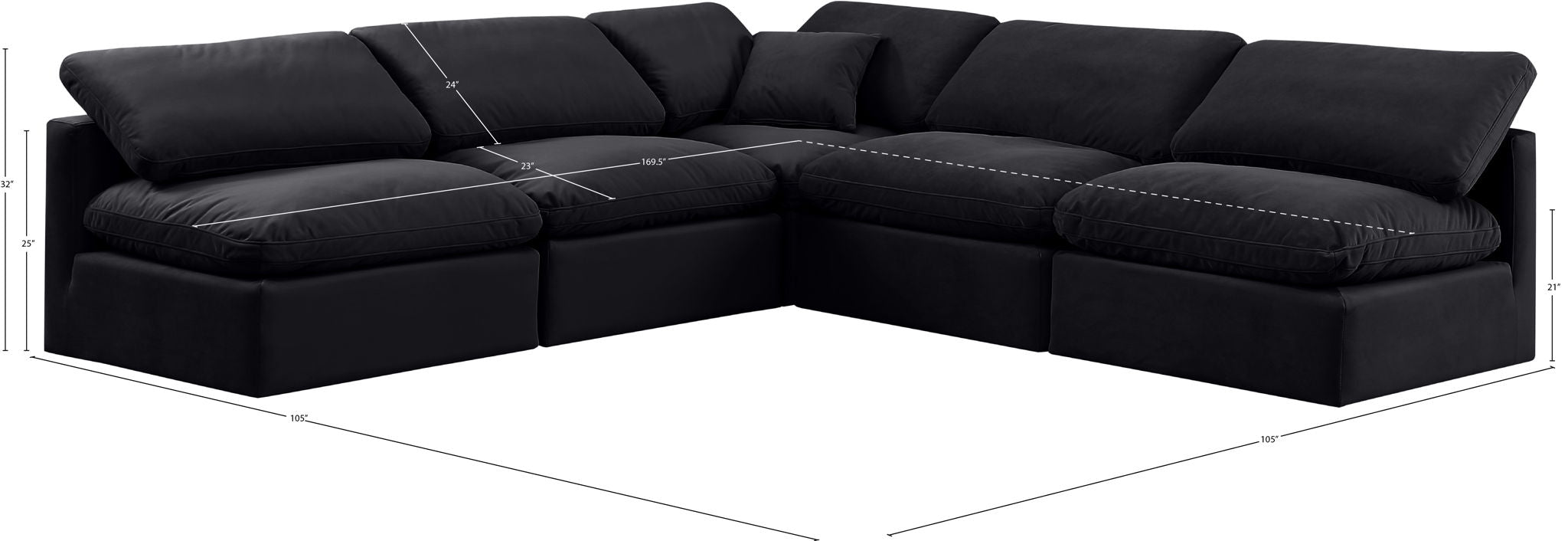 Indulge - Velvet 5 Piece Modular Corner Armless Sectional
