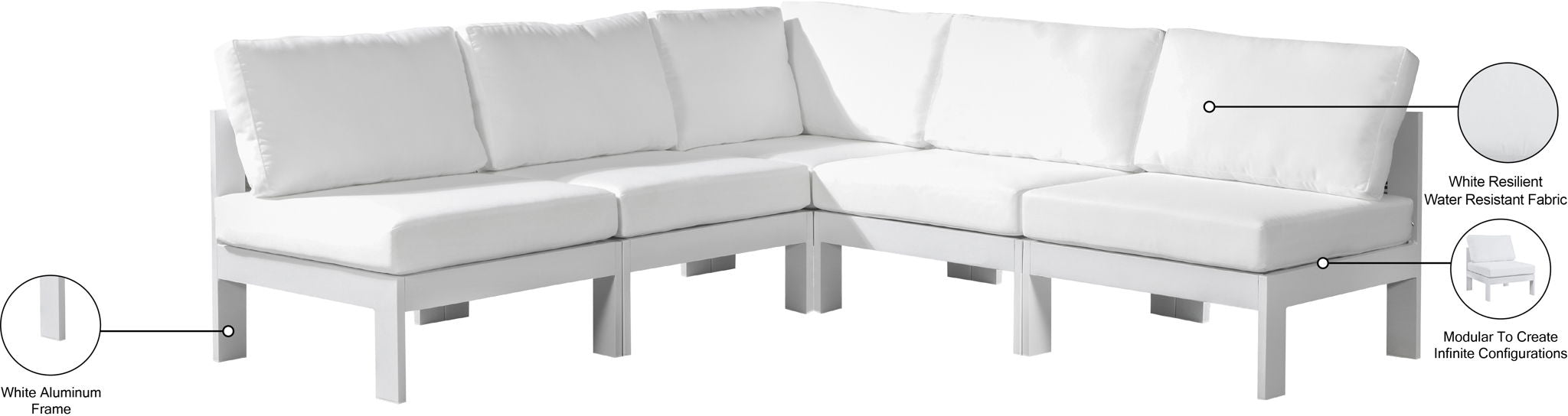 Nizuc - Outdoor Patio 5 Piece Modular Sectional With White Frame