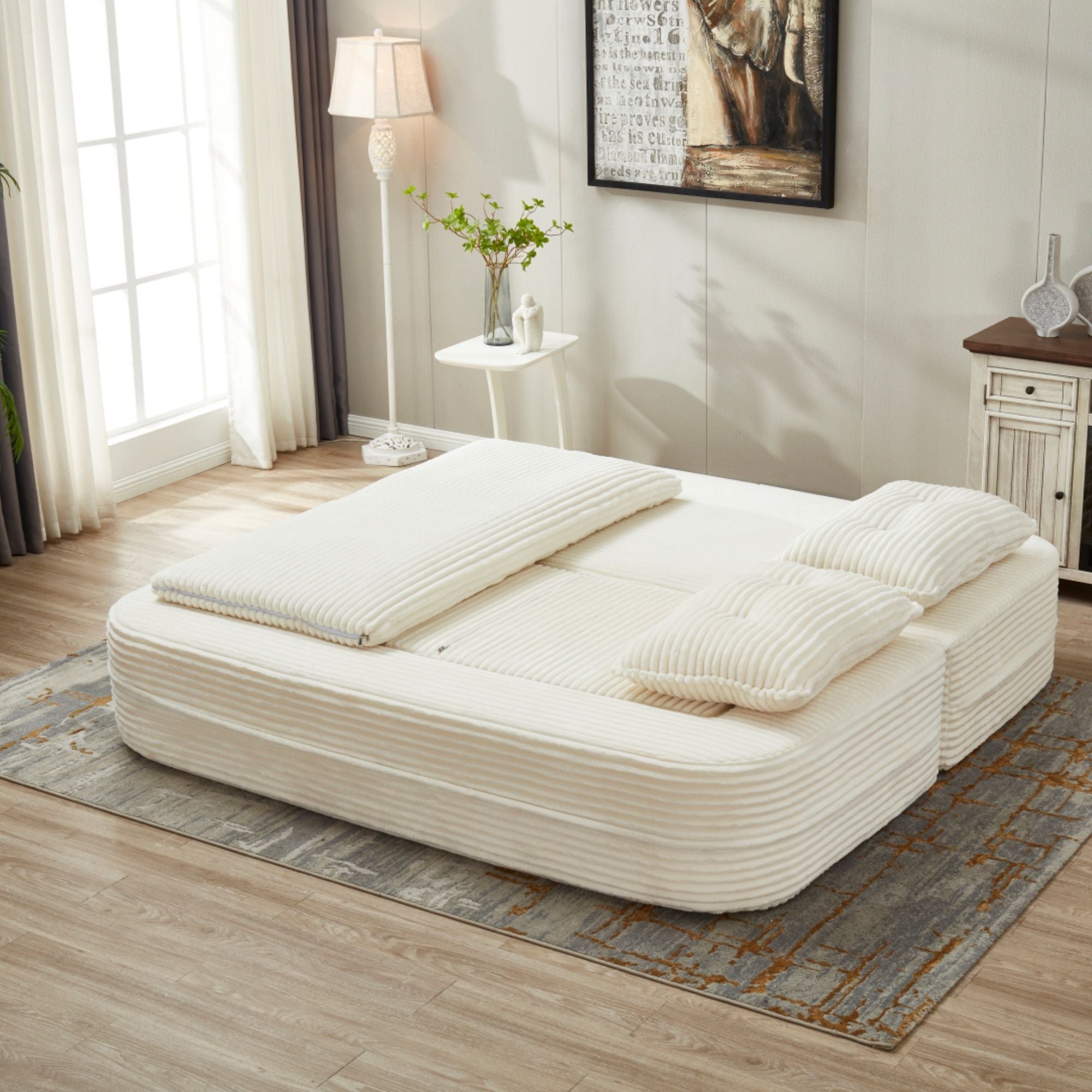 Multi Functional Sectional Sofa Bed With Independent Chaise Lounge And Functional Blanket