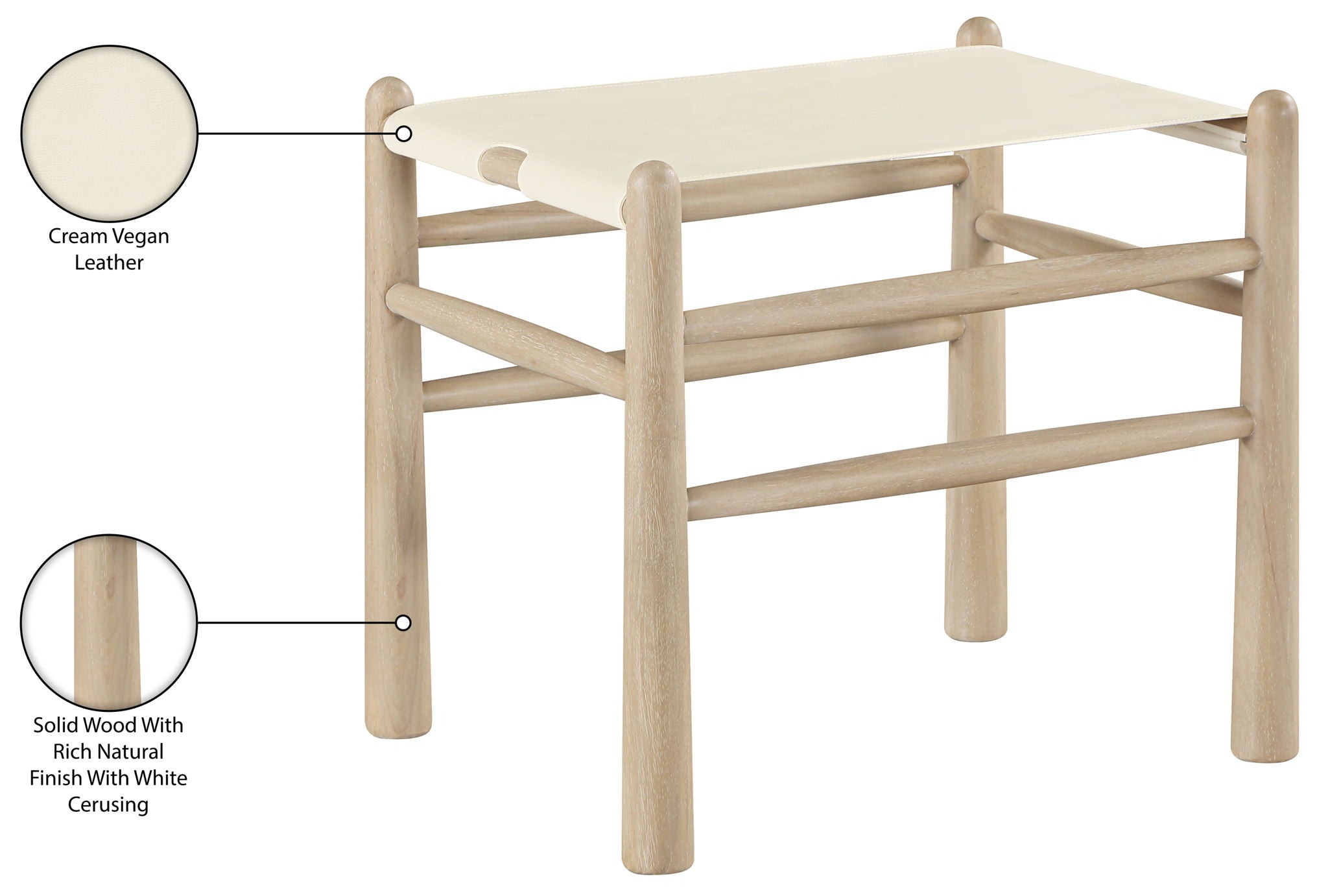 Santos - Faux Leather Upholstered Bench - Natural Frame