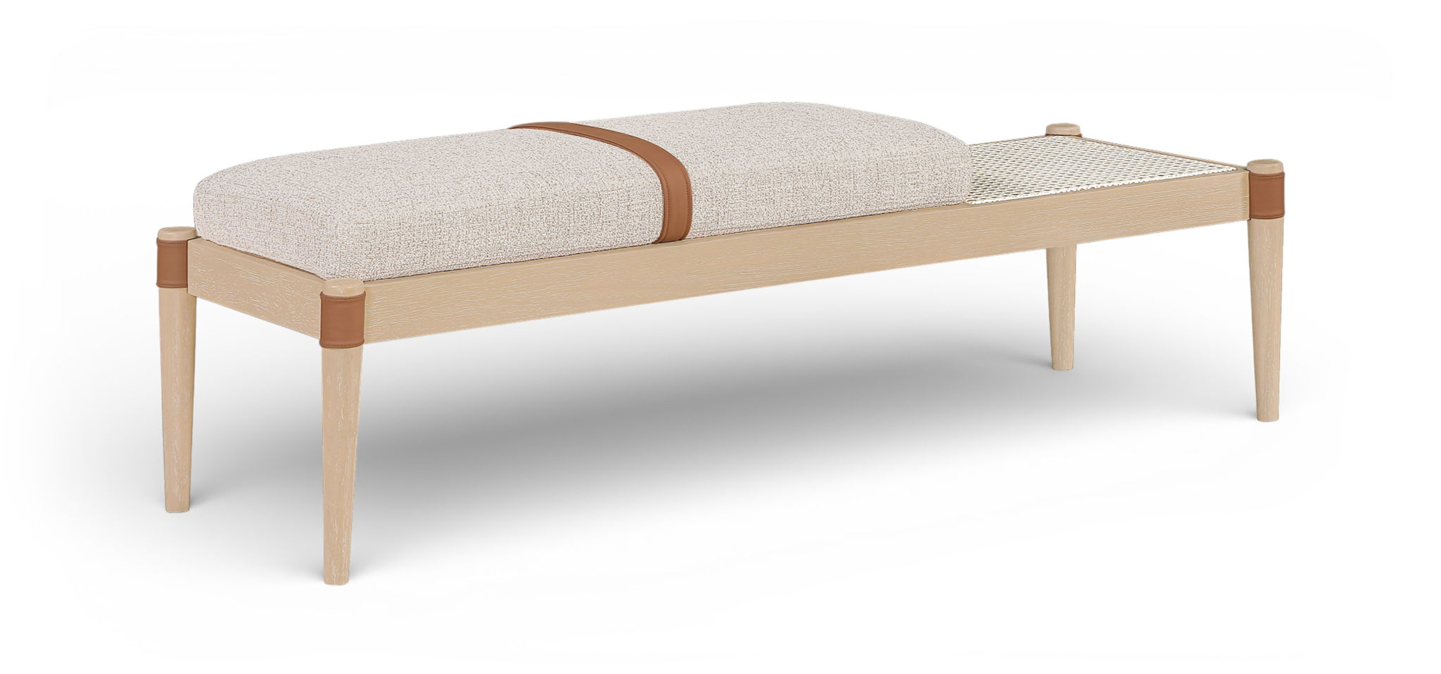 Nara - Linen Textured Fabric Upholstered Bench - Painted Natural