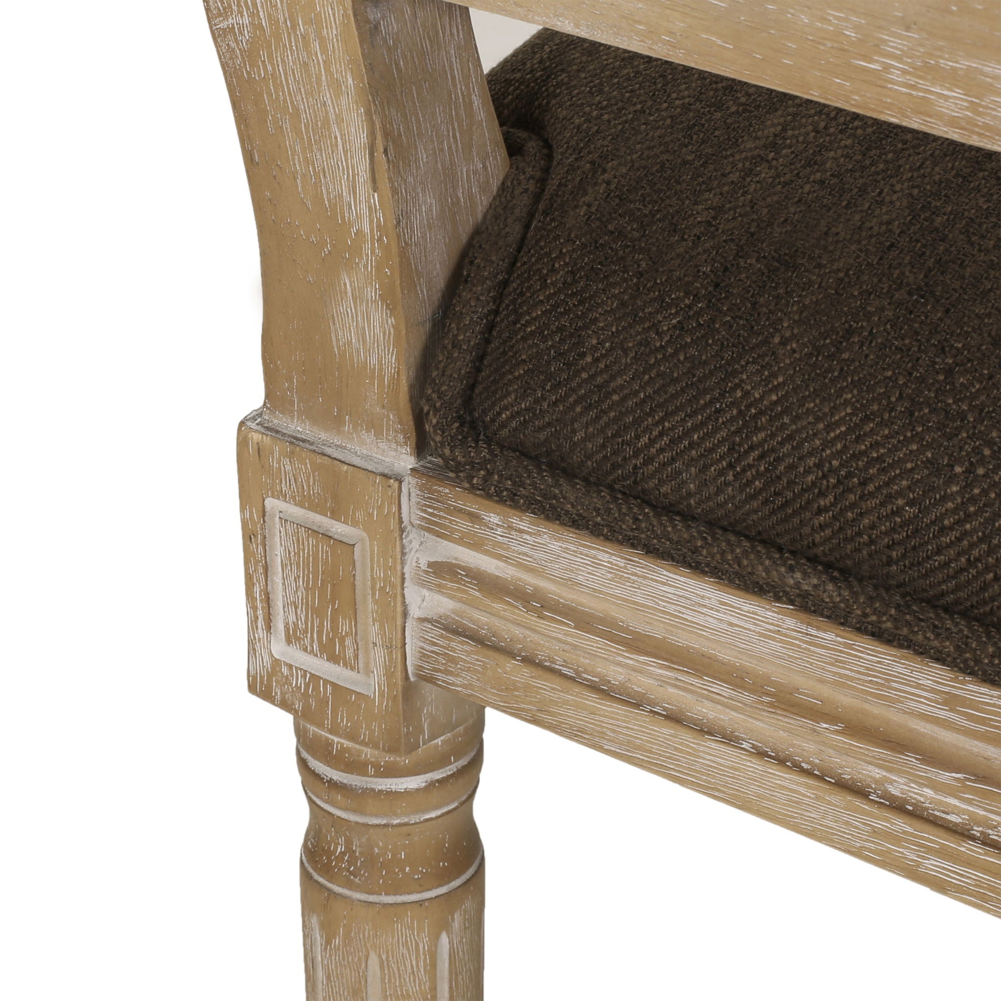 French Country Dining Chair With Rectangular Cane Backrest And Smooth Upholstered Seating