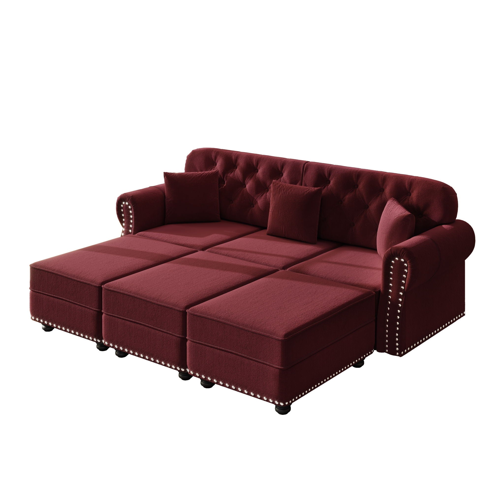 Upholstered Sofa Set With Nailhead Trim And Rolled Armrests, Includes Pillows