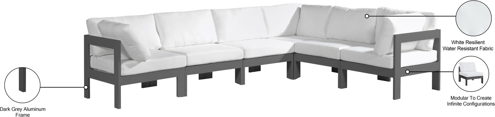 Nizuc - Outdoor Patio 6 Piece Modular Sectional With Gray Frame