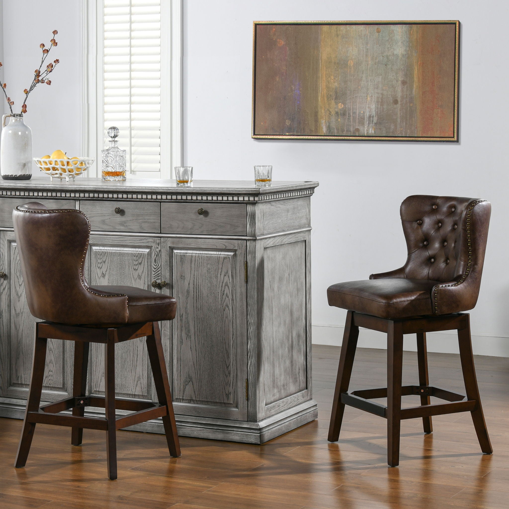 Holmes - Tufted High Back 360 Swivel Counter Height Barstool