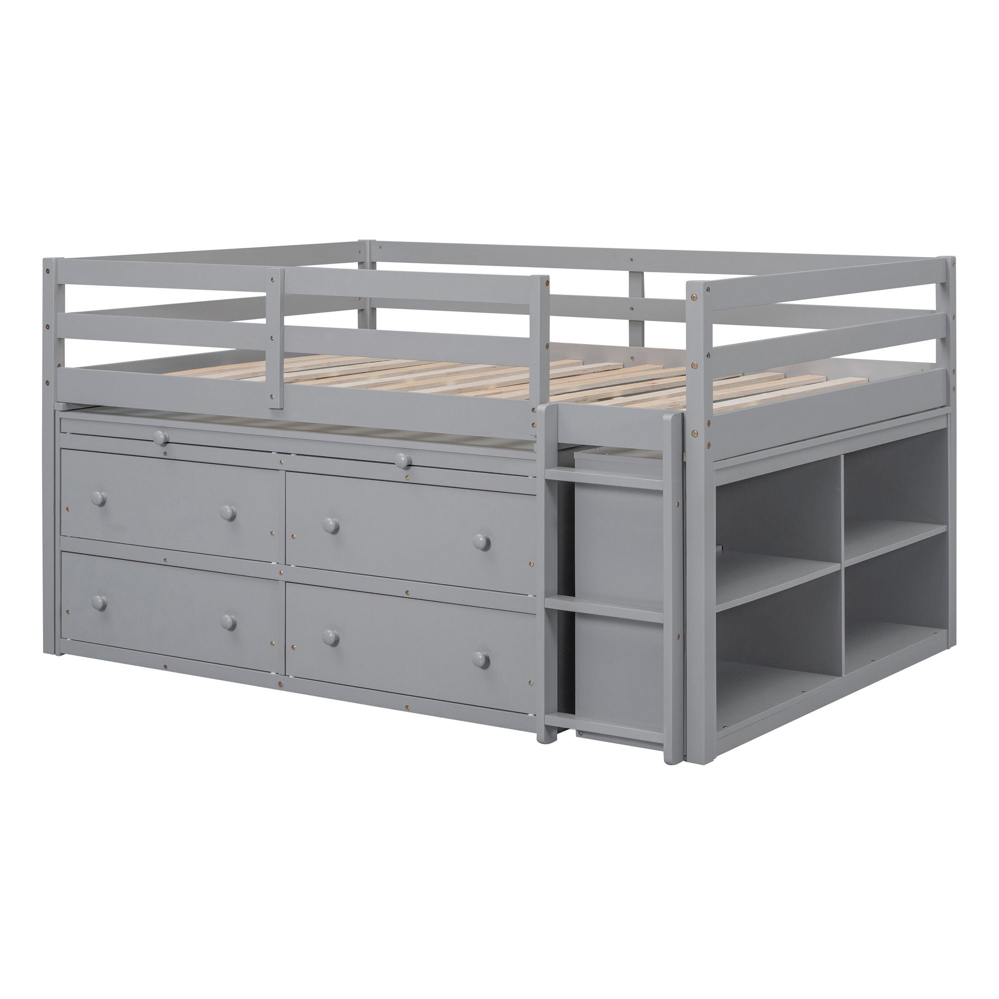 Loft Bed With Retractable Writing Desk And 4 Drawers, With Lateral Portable Desk And Shelves