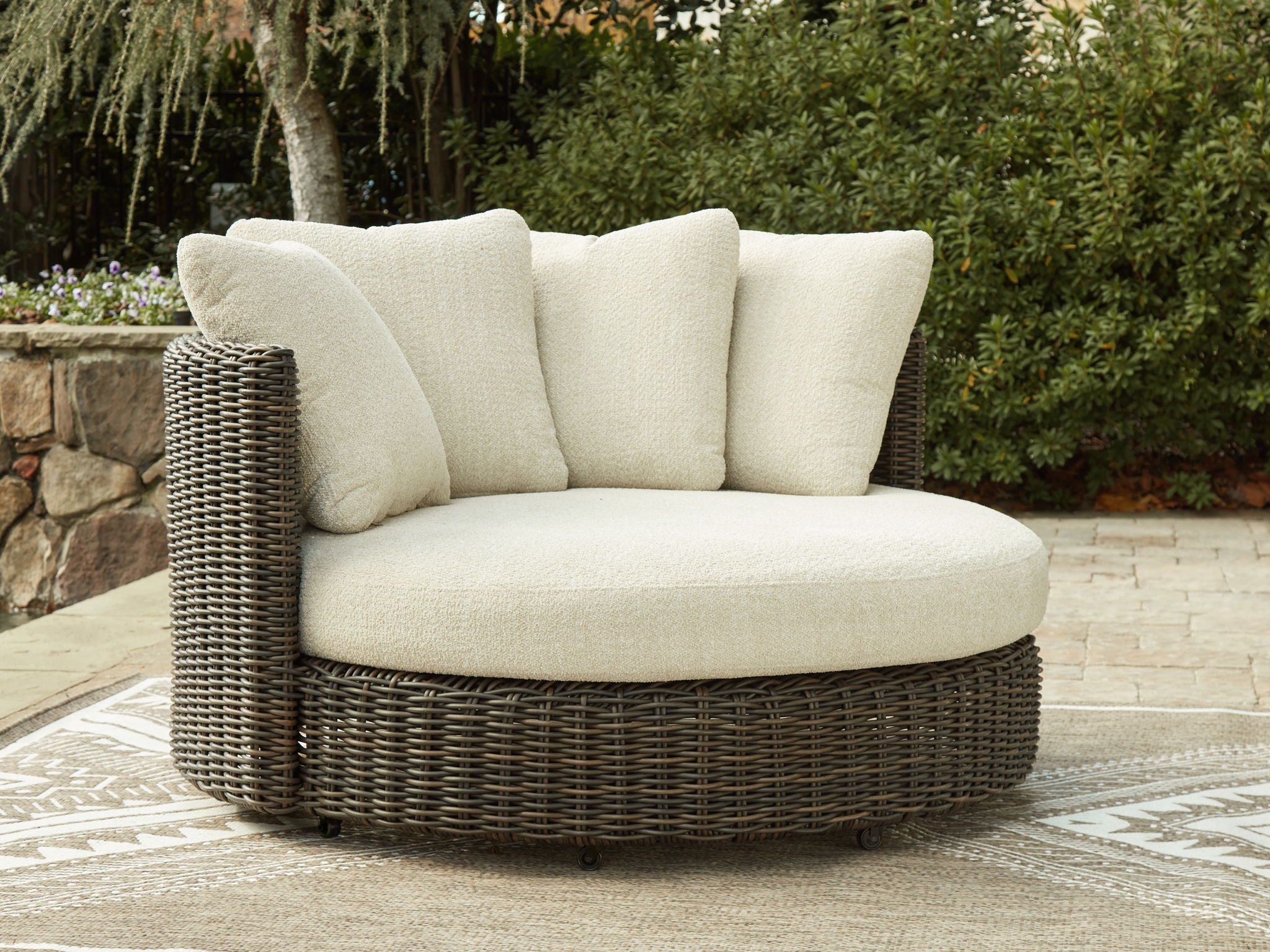 Kimora - Swivel Lounge Chair With Cushion - Beige / Dark Brown