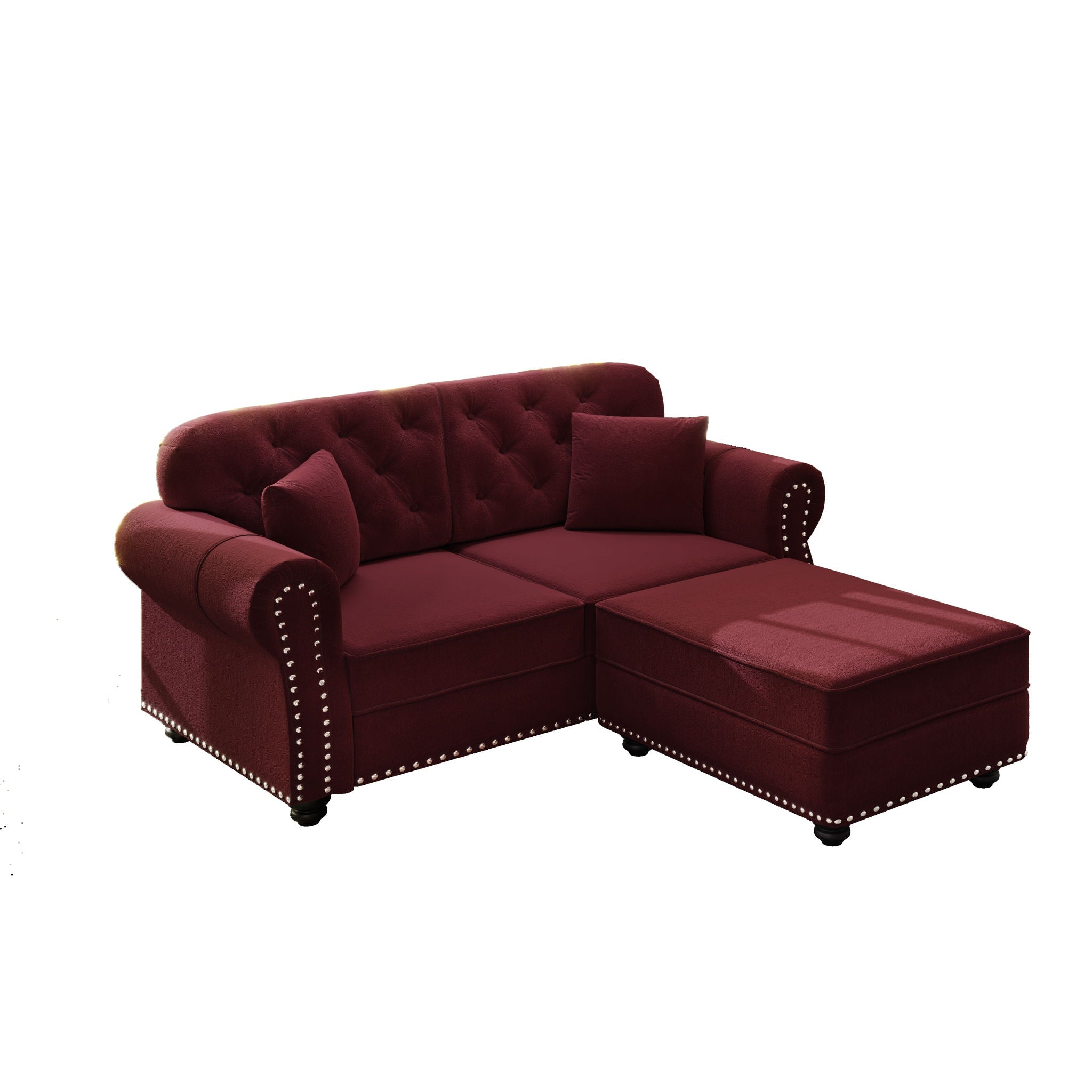 Upholstered Sofa Set With Nailhead Trim And Rolled Armrests, Includes Pillows