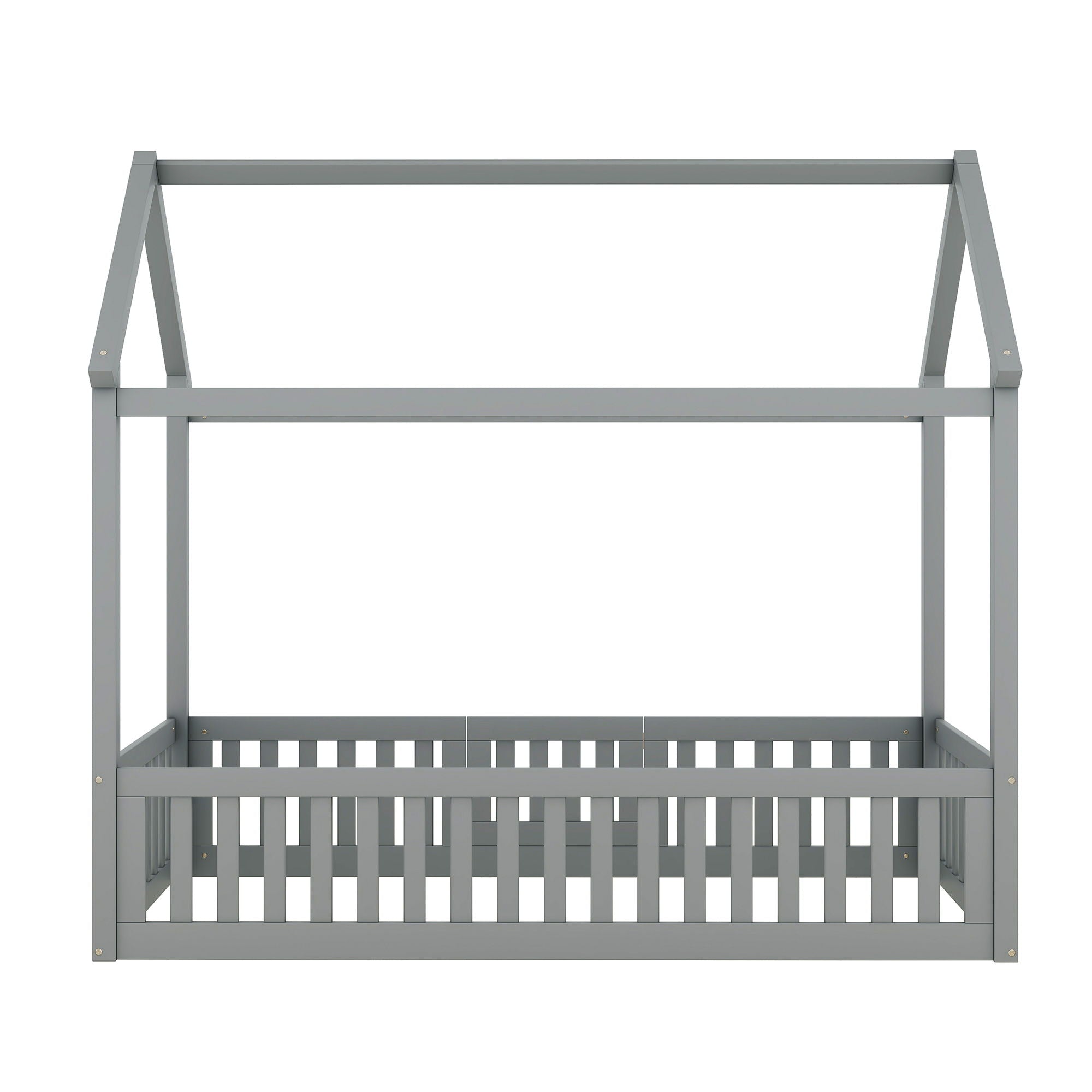 Wood House Bed With Fence And Door