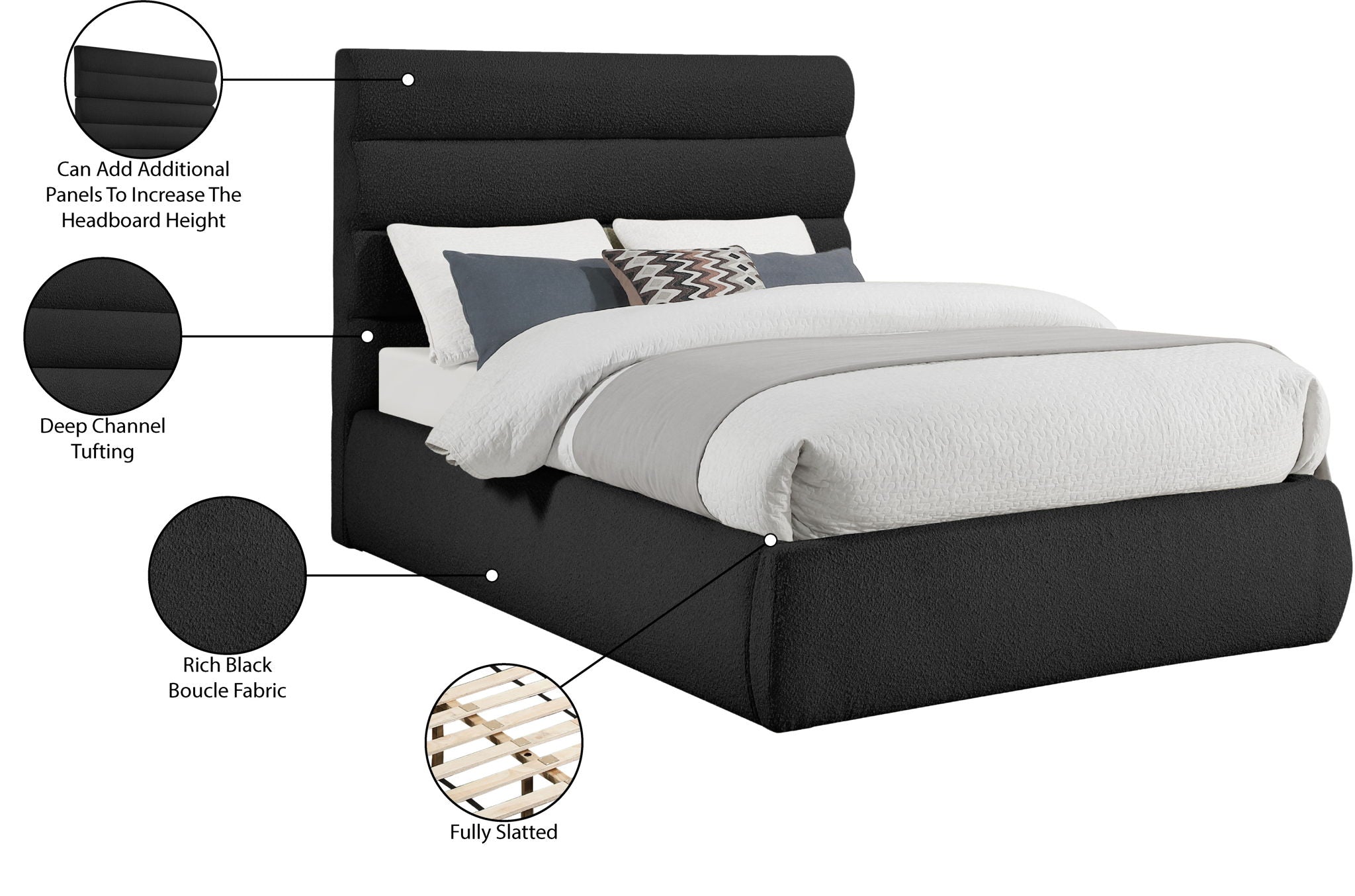 Adam - Boucle Fabric Bed With 52" Headboard