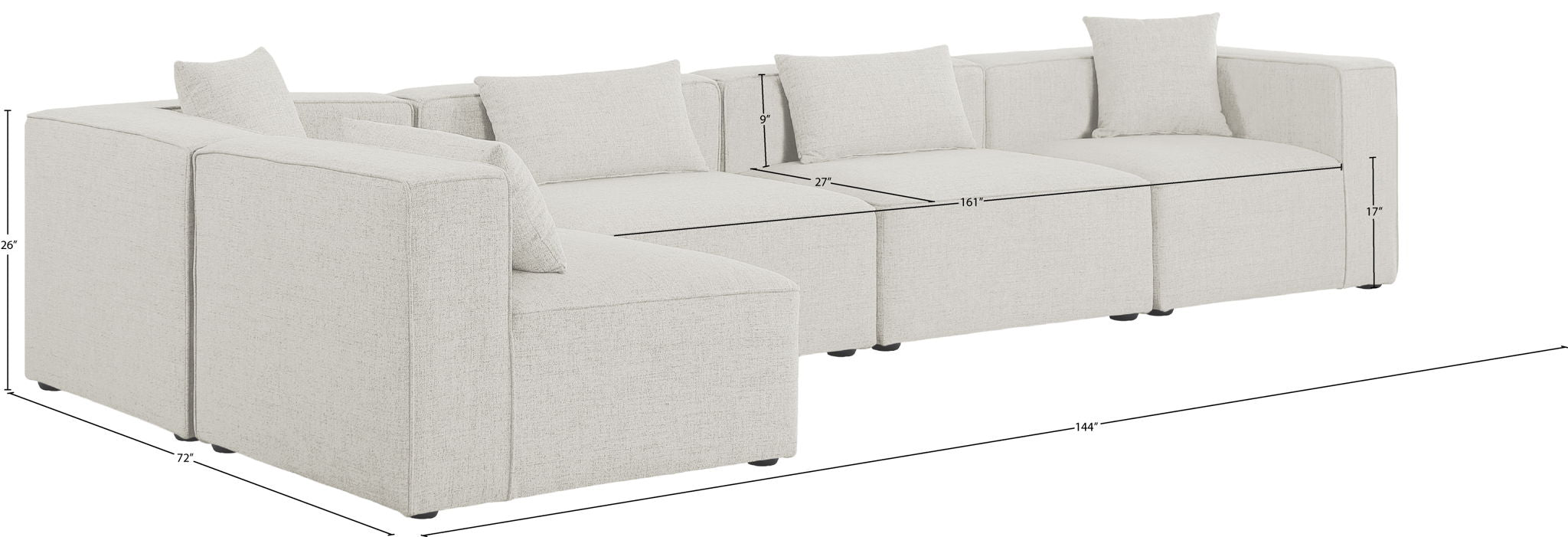 Cube - Linen 5 Piece Modular Sectional
