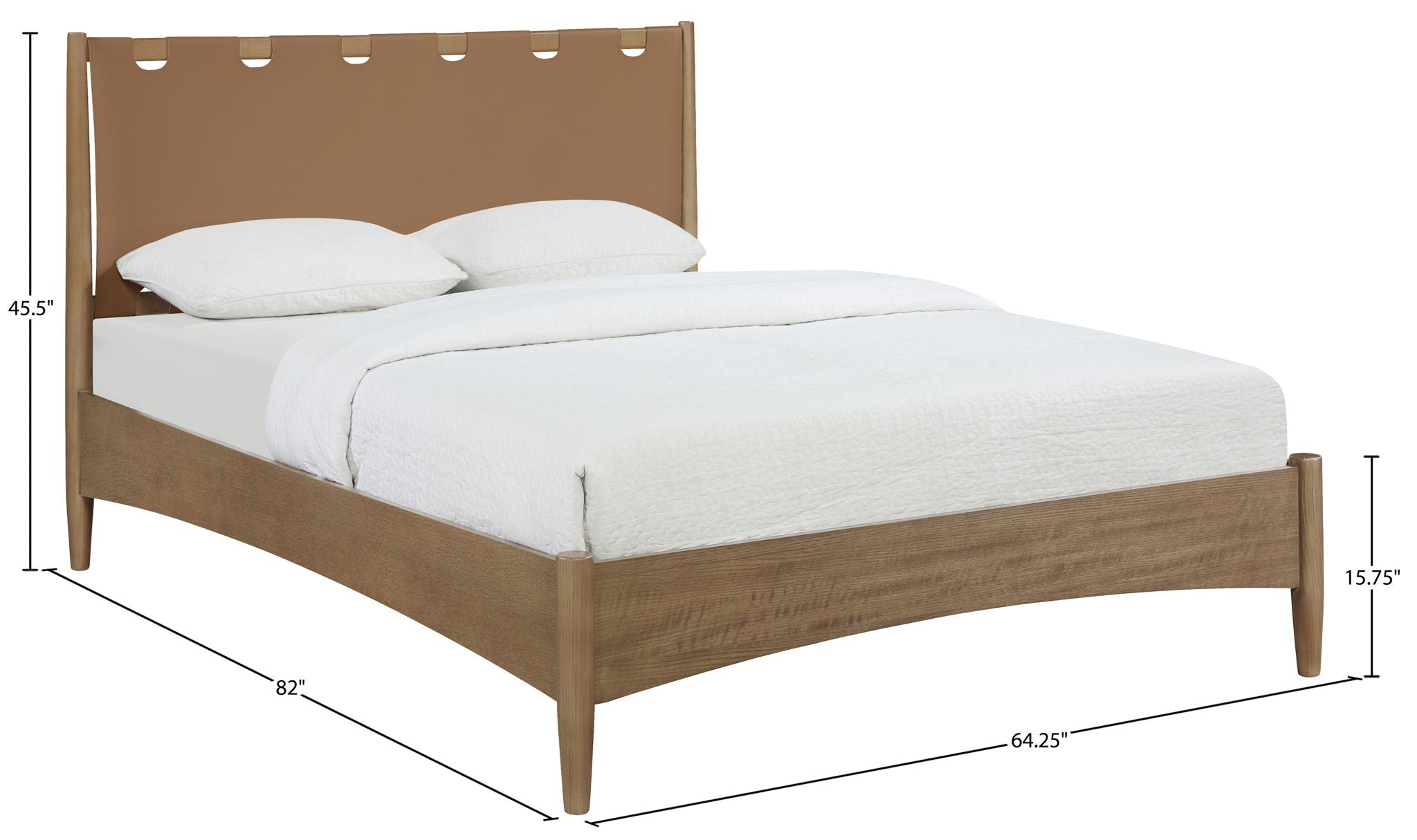 Santos - Vegan Leather Headboard And Wood Bed - Waxed Brown Frame