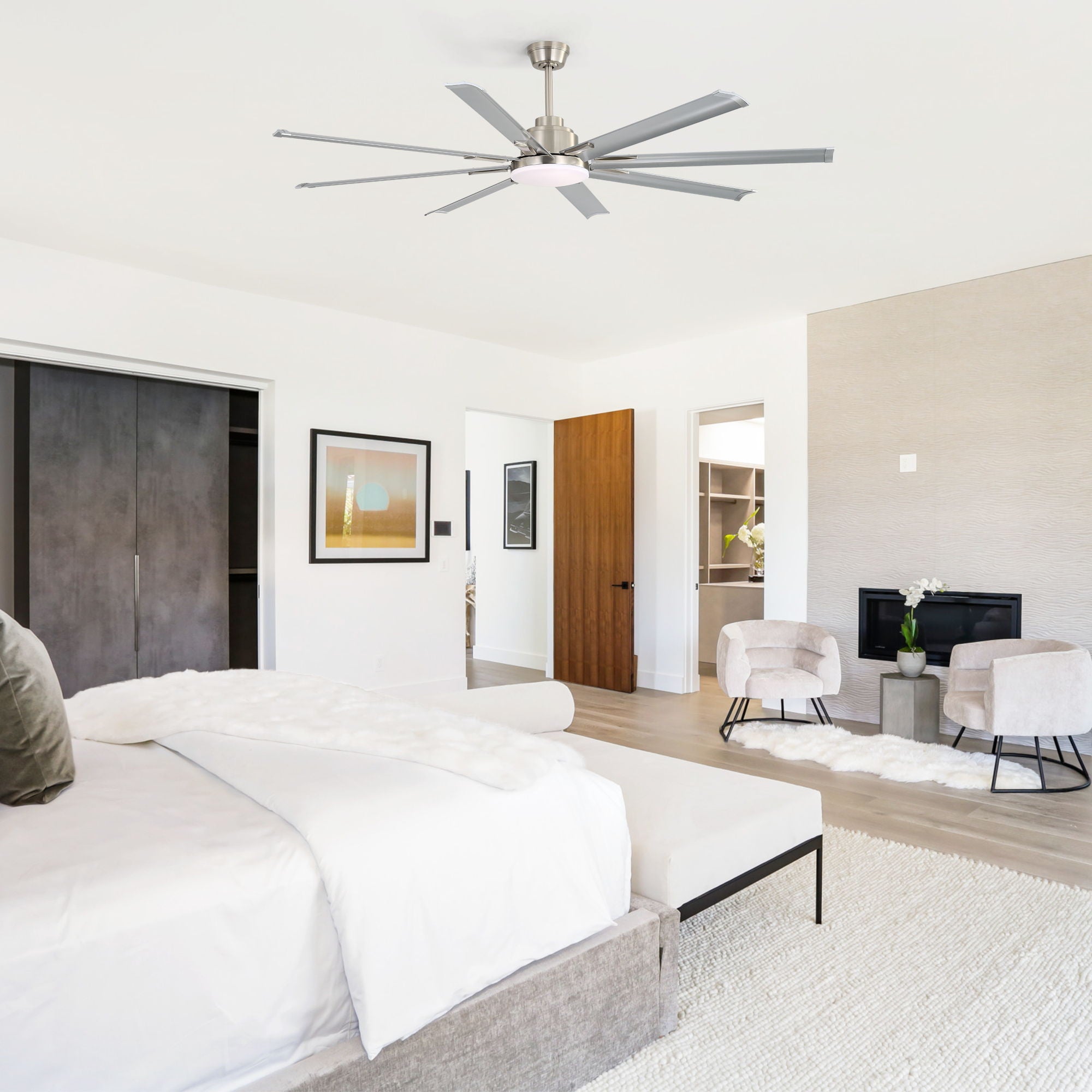 DC Motor Ceiling Fan With Dimmable Light And 8 Blade Aluminum Blades - Nickel