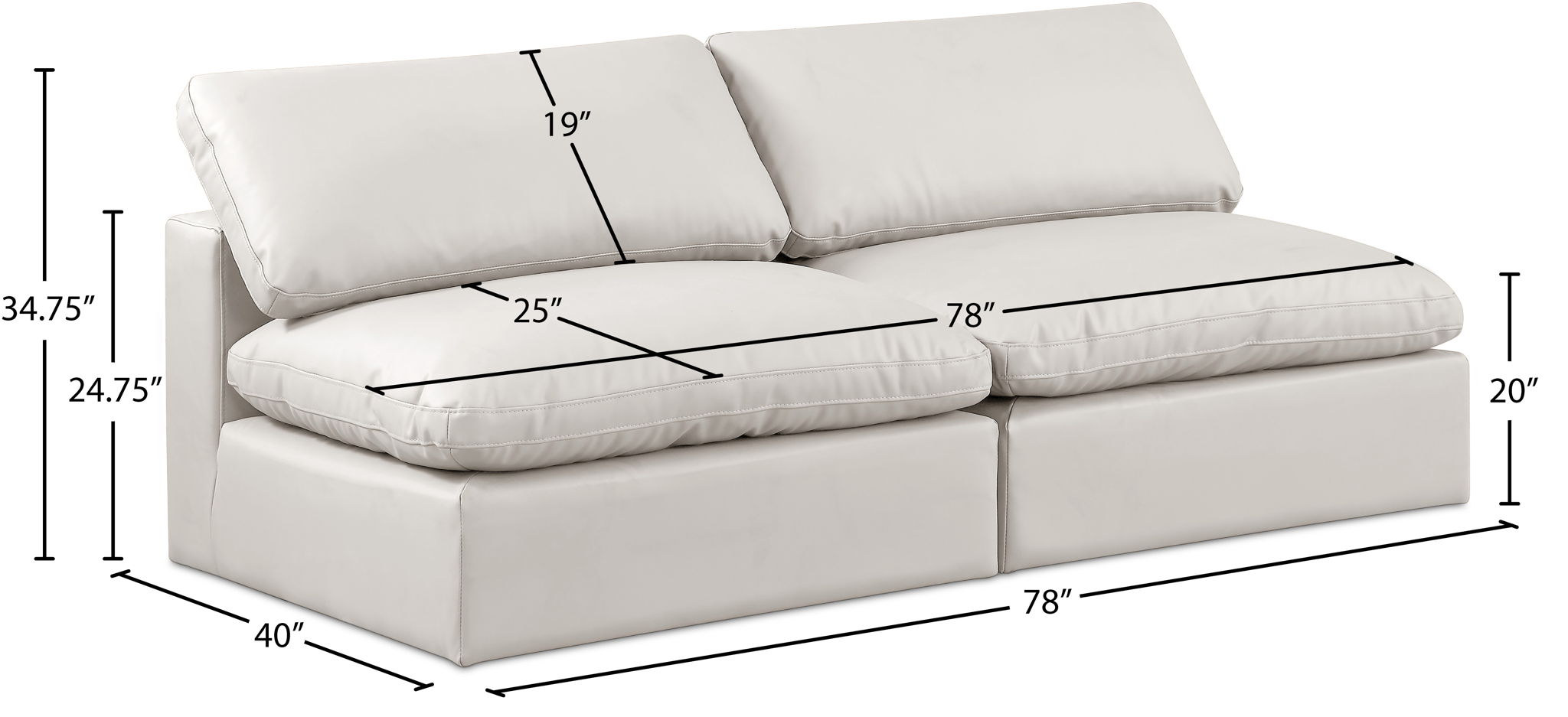 Comfy - Faux Leather Modular Armless Sofa 2 Seats