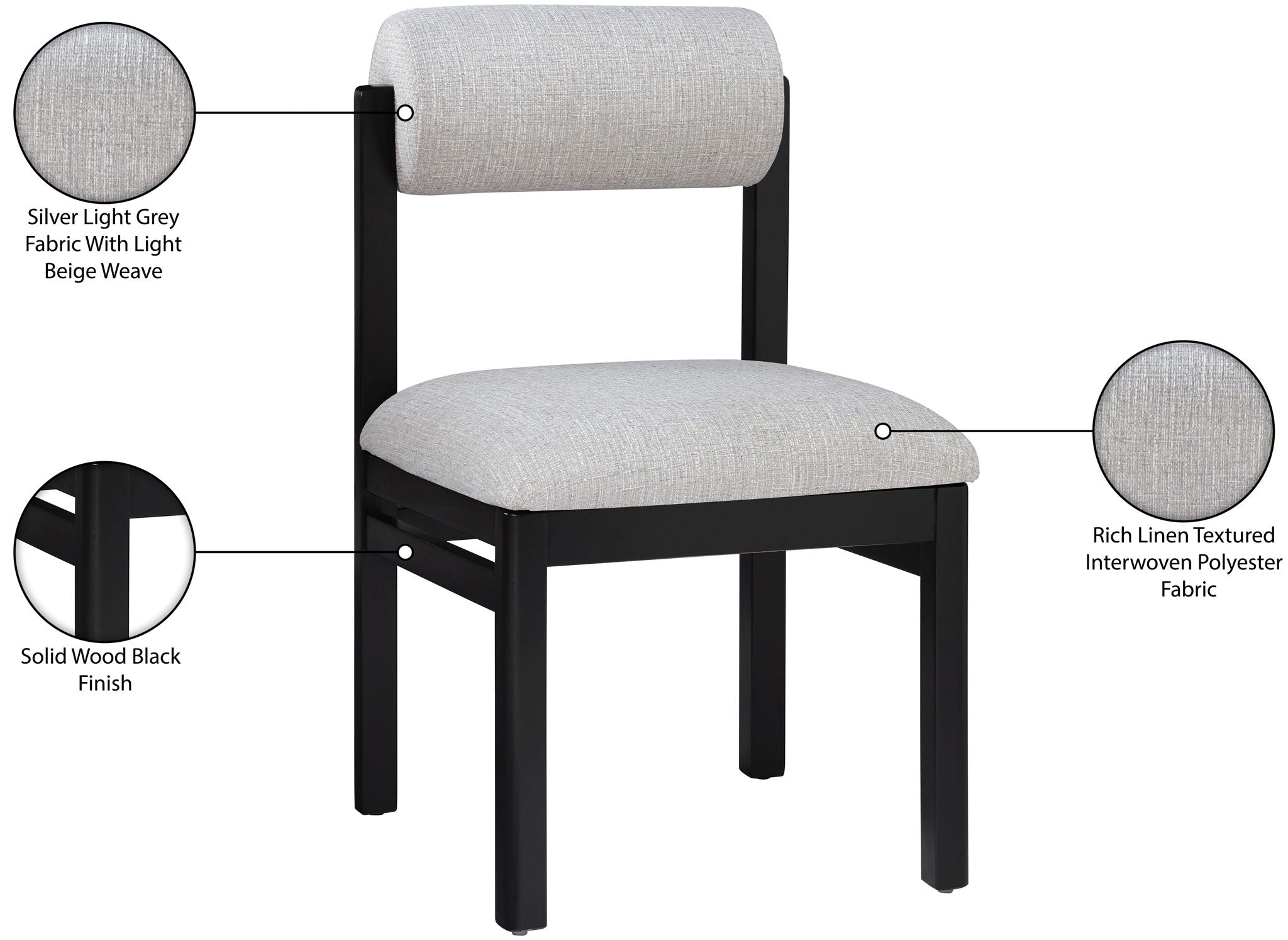 Roundhill - Fabric Dining Chair (Set of 2) - Black Frame