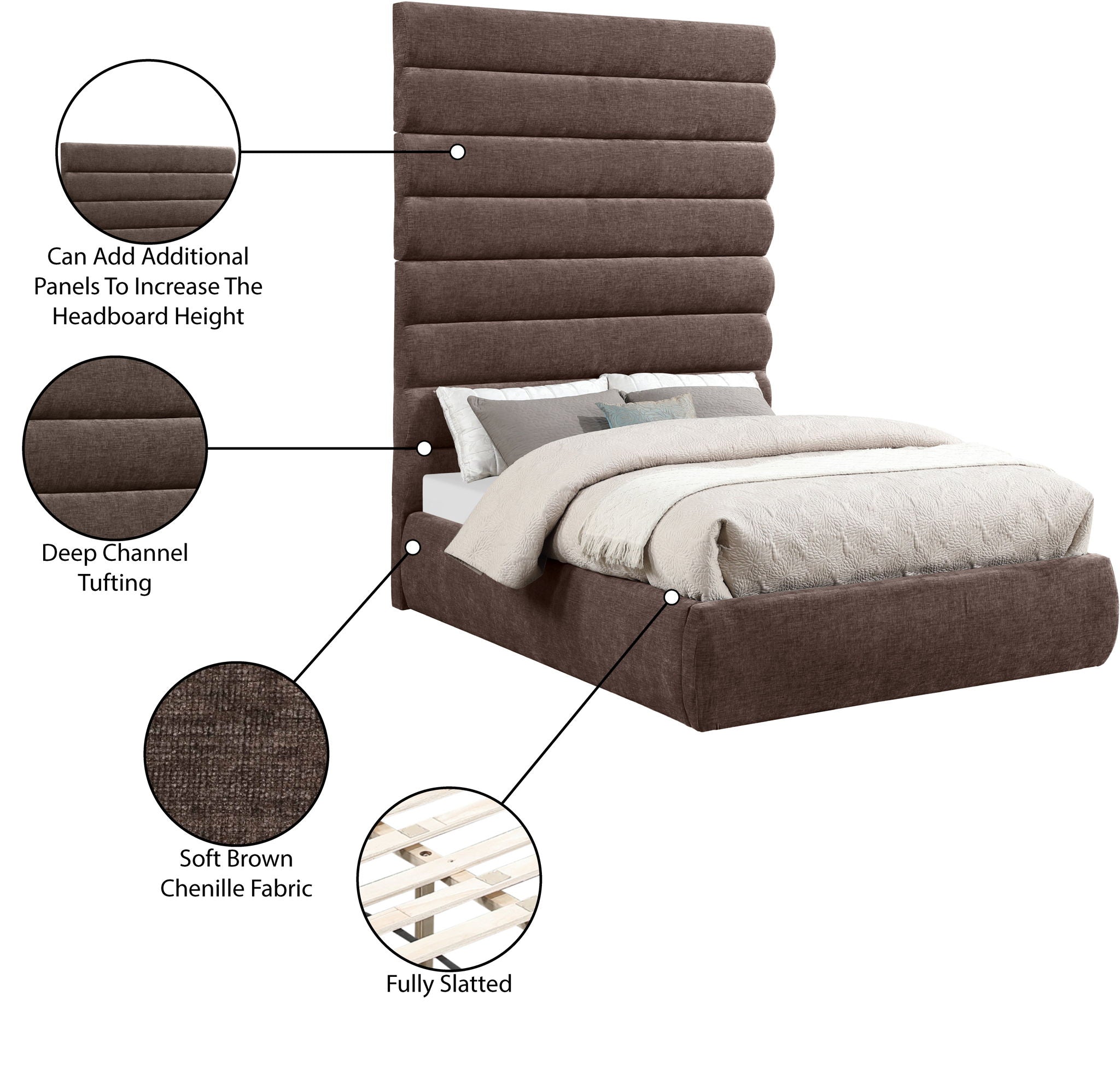 Adam - Chenille Fabric Bed With 89" Headboard