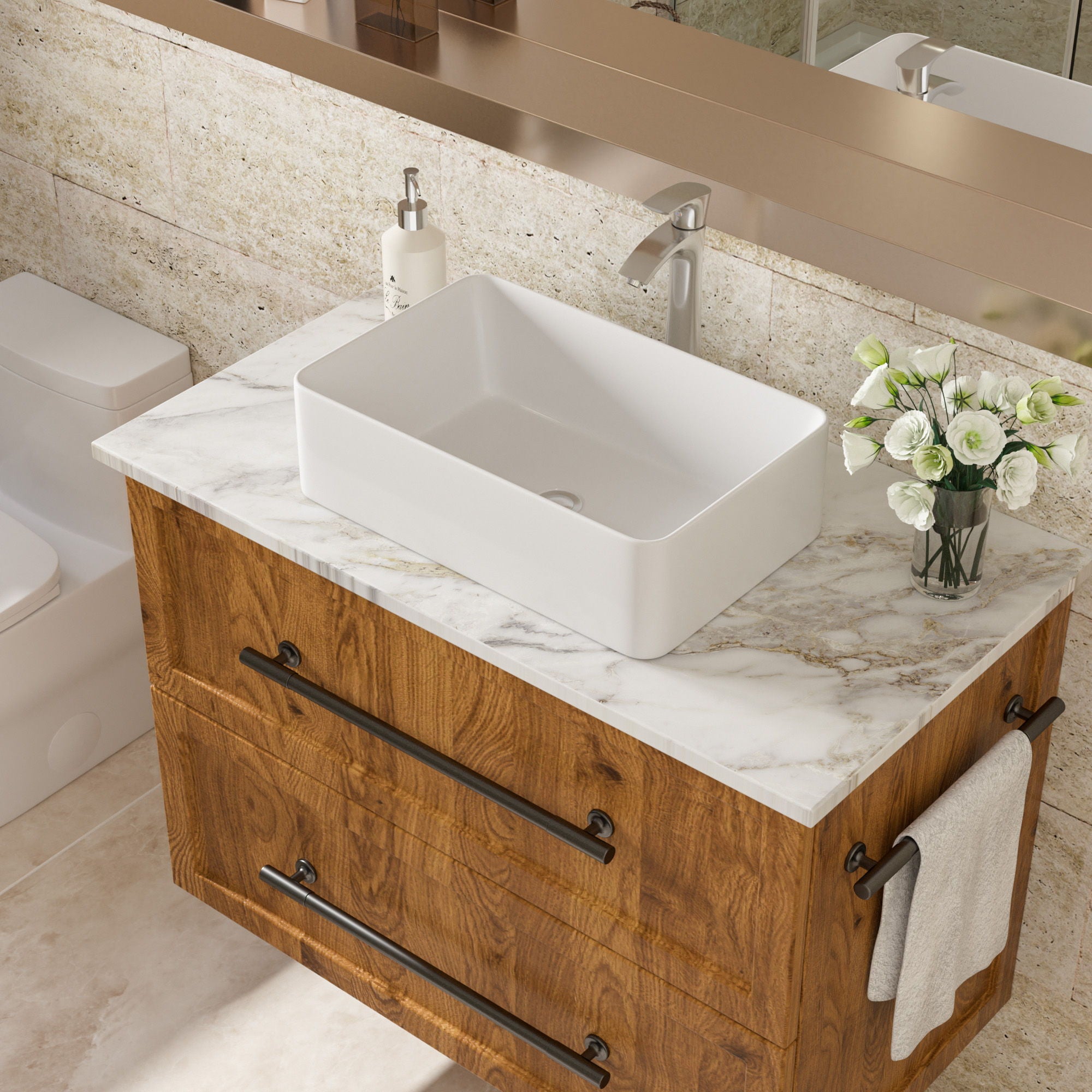 Modern European Design 21" X 14" Ceramic Rectangular Vessel Bathroom Sink - White
