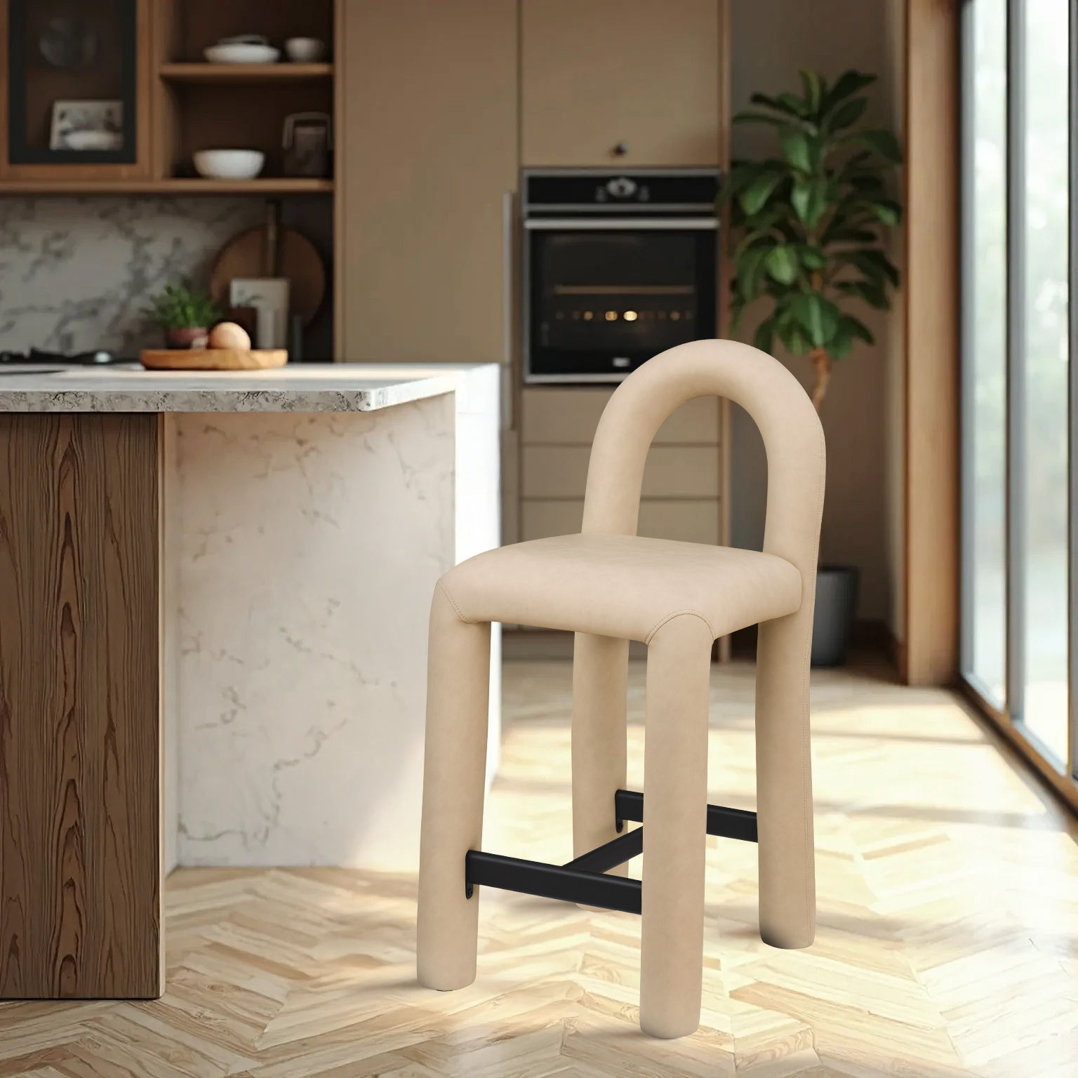 Amari - Vegan Leather and Boucle Fabric Stool